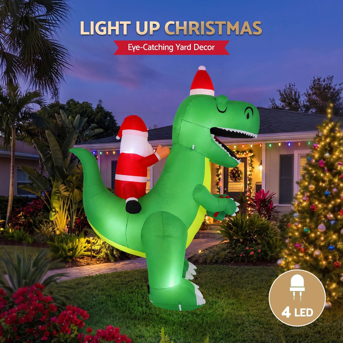 Jingle Jollys Occasions > Christmas > Outdoor Decorations & Lights Jingle Jollys Christmas Inflatable Dinosaur 2.5M Illuminated Decorations