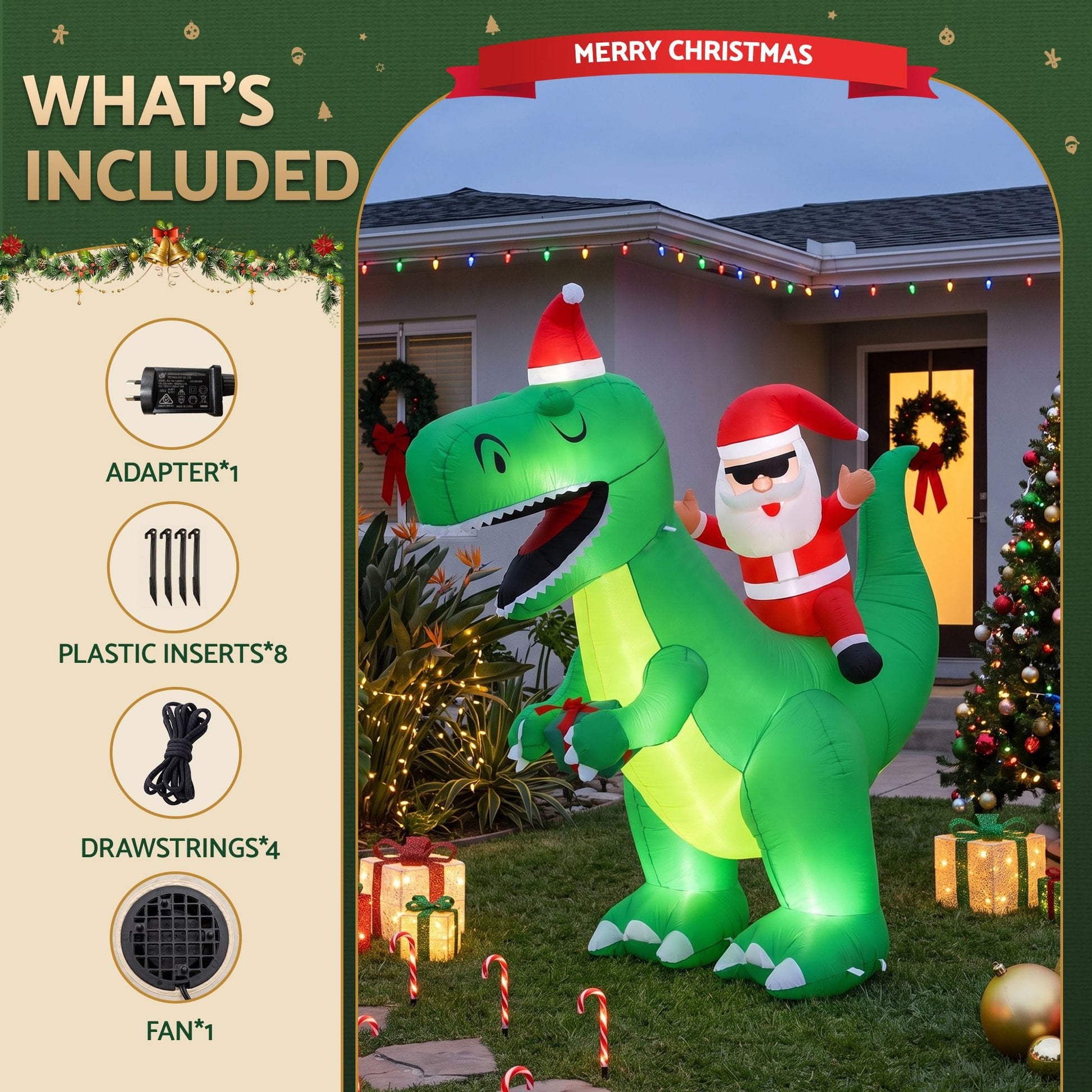 Jingle Jollys Occasions > Christmas > Outdoor Decorations & Lights Jingle Jollys Christmas Inflatable Dinosaur 2.5M Illuminated Decorations