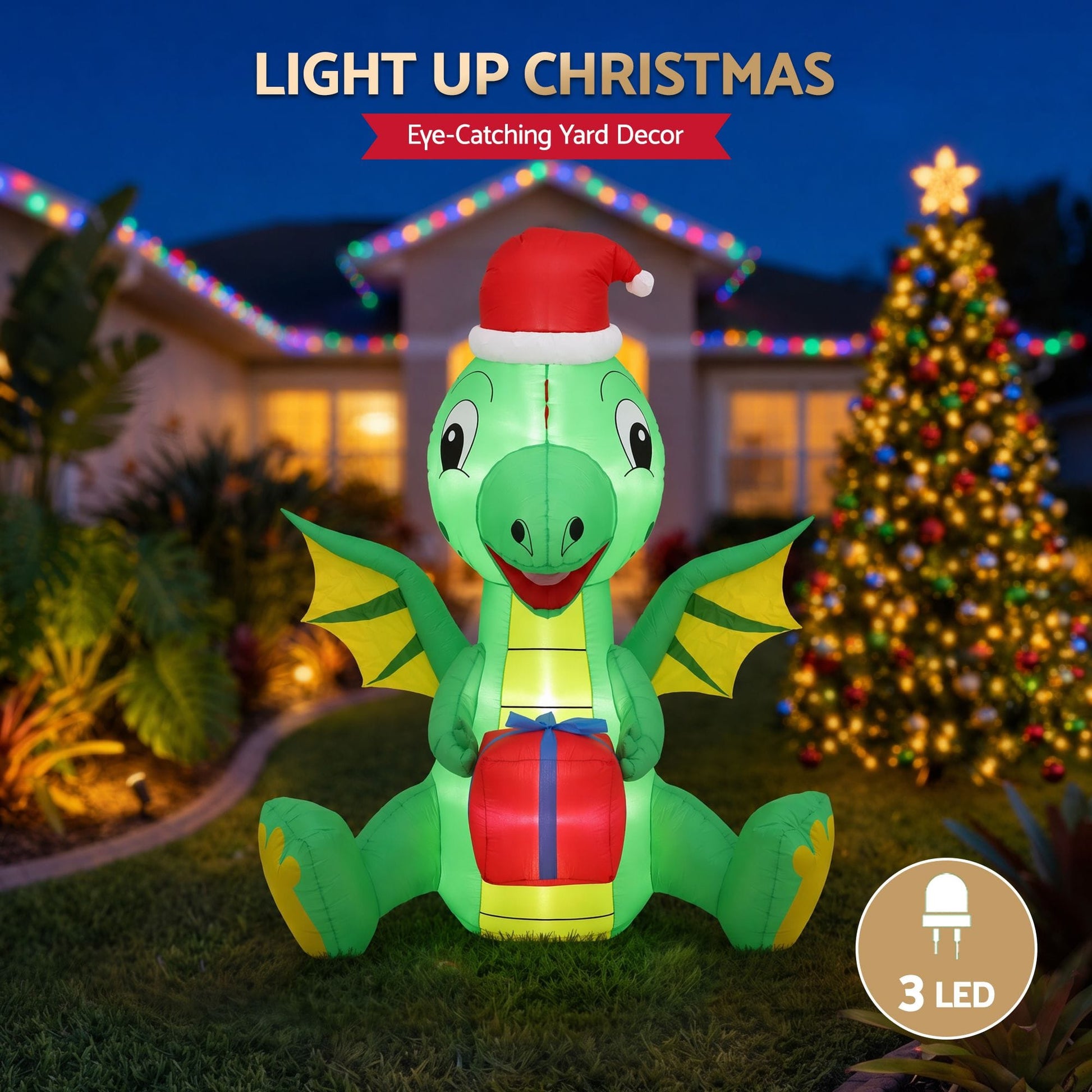 Jingle Jollys Occasions > Christmas > Outdoor Decorations & Lights Jingle Jollys Christmas Inflatable Dragon 1.8M Height LED Outdoor Decorations Illuminated