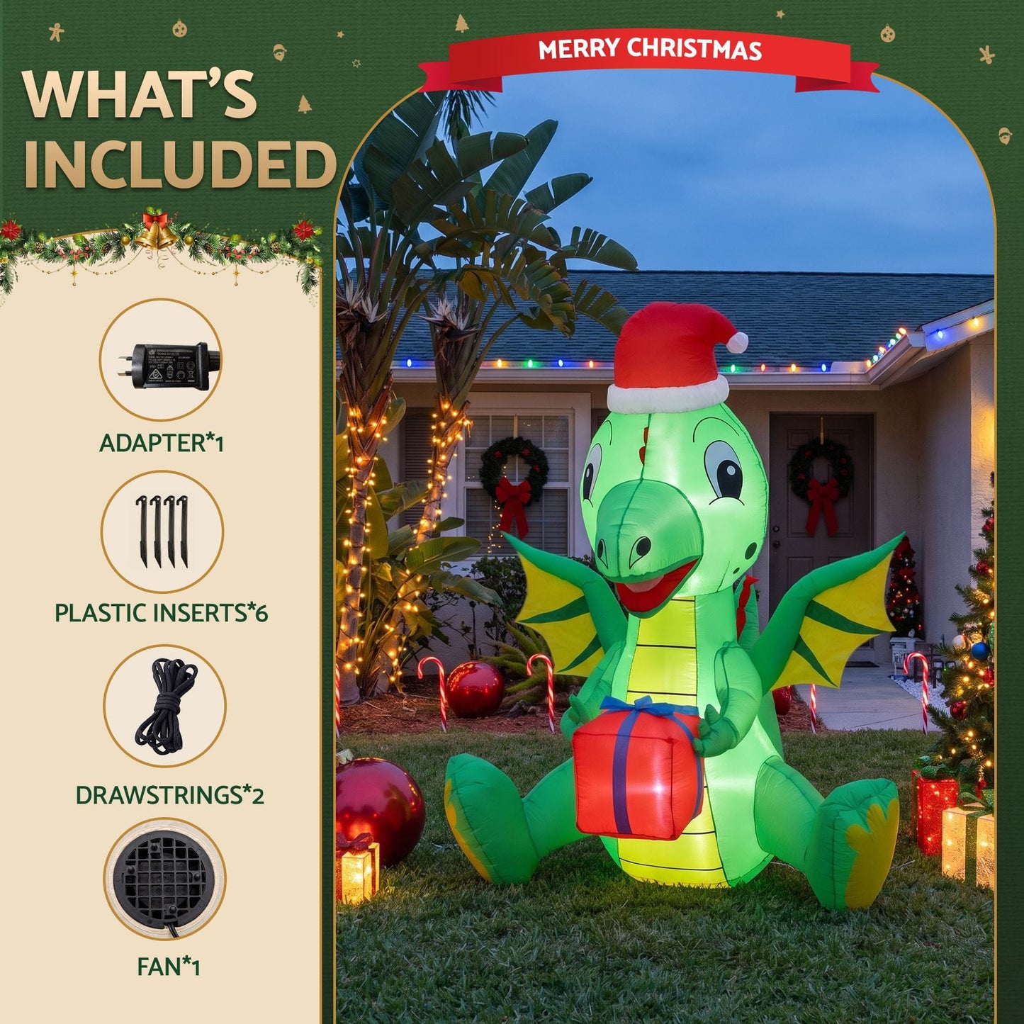 Jingle Jollys Occasions > Christmas > Outdoor Decorations & Lights Jingle Jollys Christmas Inflatable Dragon 1.8M Height LED Outdoor Decorations Illuminated