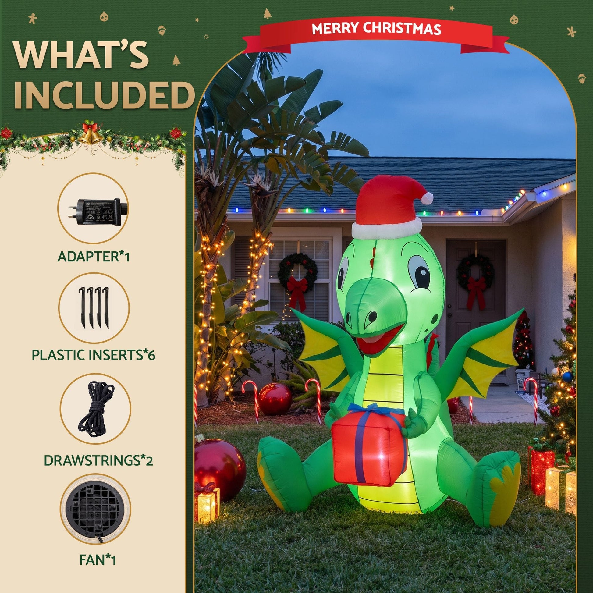 Jingle Jollys Occasions > Christmas > Outdoor Decorations & Lights Jingle Jollys Christmas Inflatable Dragon 1.8M Height LED Outdoor Decorations Illuminated