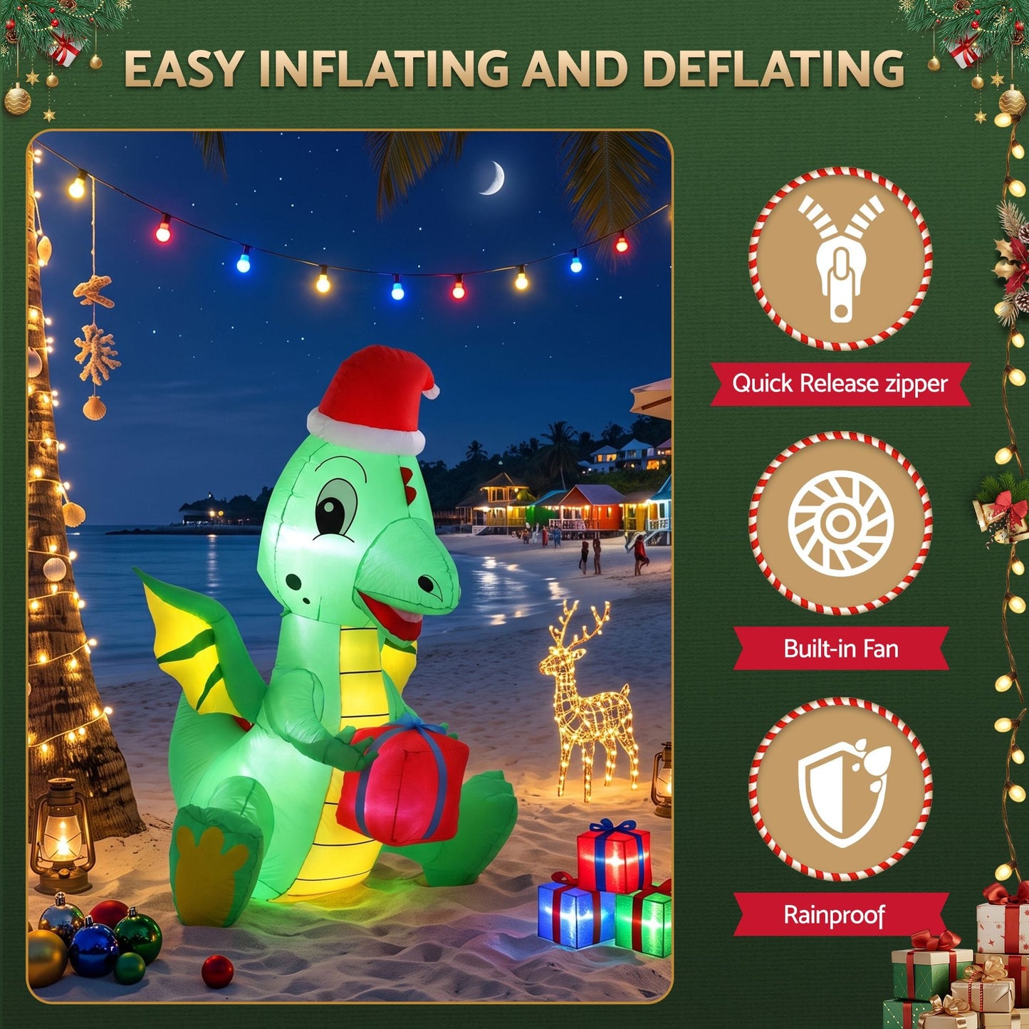 Jingle Jollys Occasions > Christmas > Outdoor Decorations & Lights Jingle Jollys Christmas Inflatable Dragon 1.8M Height LED Outdoor Decorations Illuminated