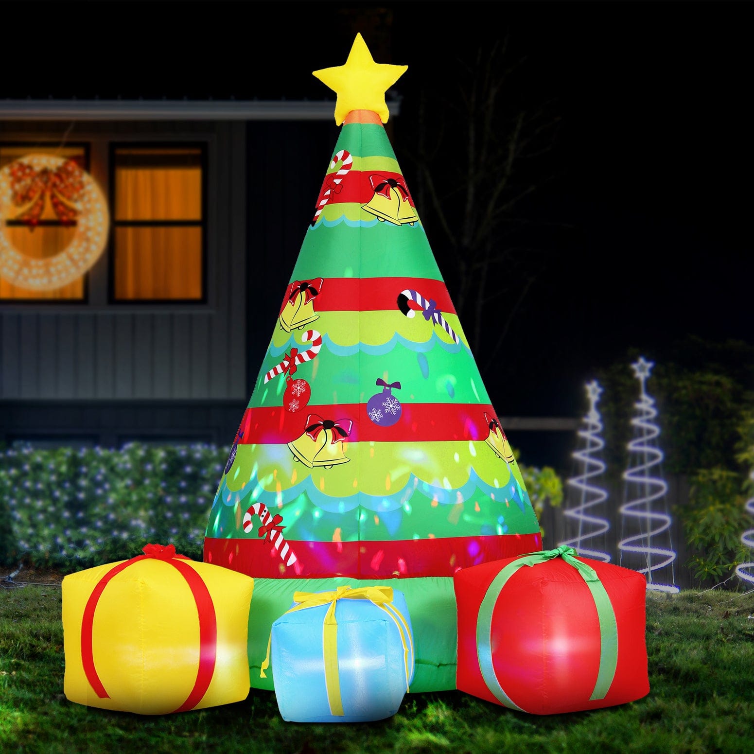 Jingle Jollys Occasions > Christmas > Outdoor Decorations & Lights Jingle Jollys Christmas Inflatable Gift Tree 2.2M Height Flashing Light Decorations Illuminated