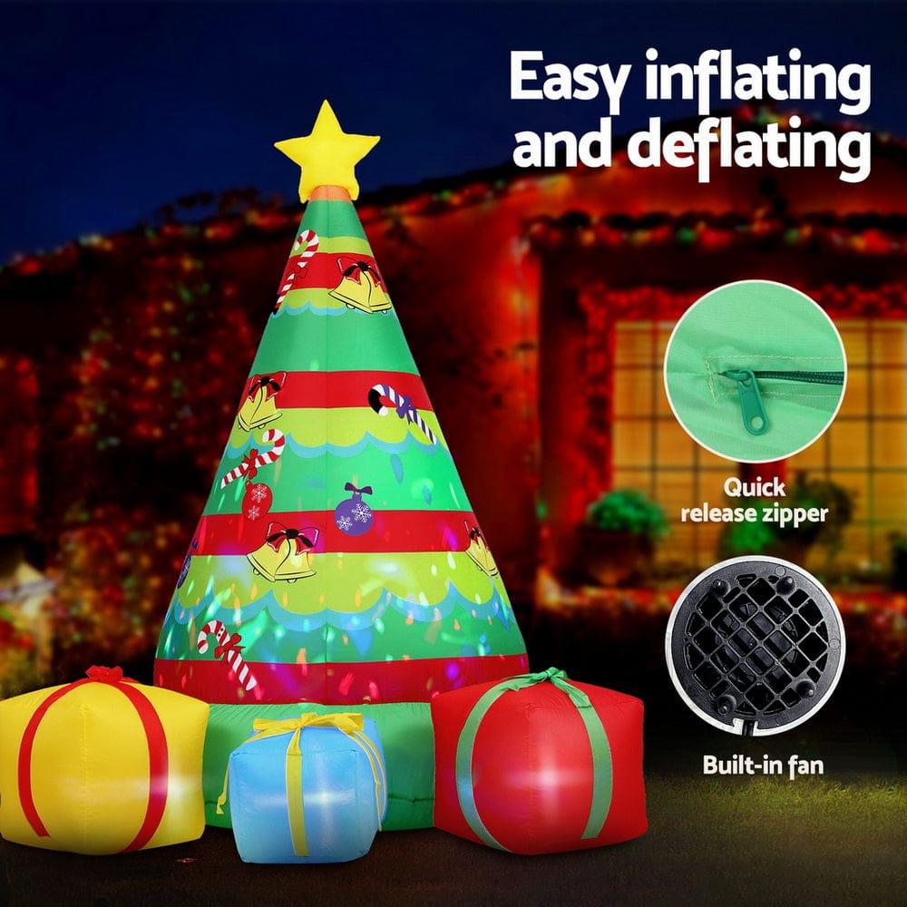 Jingle Jollys Occasions > Christmas > Outdoor Decorations & Lights Jingle Jollys Christmas Inflatable Gift Tree 2.2M Height Flashing Light Decorations Illuminated