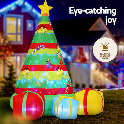 Jingle Jollys Occasions > Christmas > Outdoor Decorations & Lights Jingle Jollys Christmas Inflatable Gift Tree 2.2M Height Flashing Light Decorations Illuminated