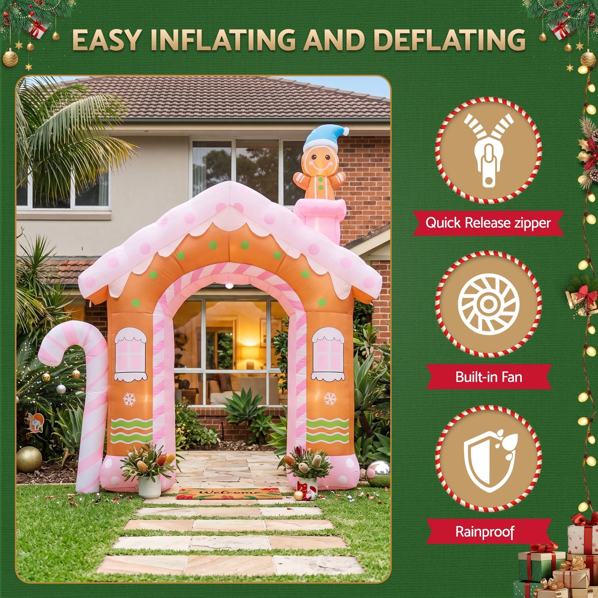 Jingle Jollys Occasions > Christmas > Outdoor Decorations & Lights Jingle Jollys Christmas Inflatable Gingerbread Man Candy 3.2M Illuminated Decorations