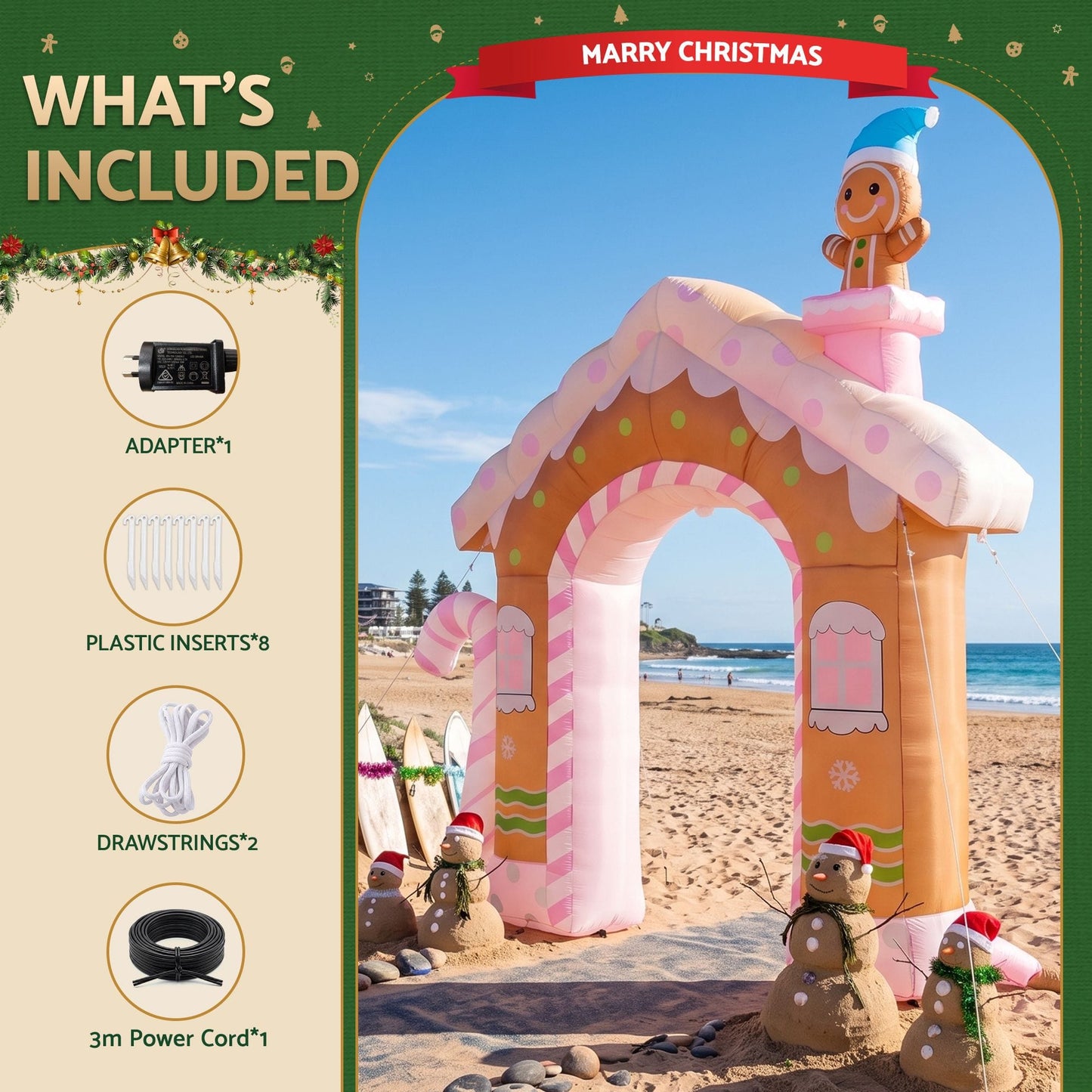 Jingle Jollys Occasions > Christmas > Outdoor Decorations & Lights Jingle Jollys Christmas Inflatable Gingerbread Man Candy 3.2M Illuminated Decorations