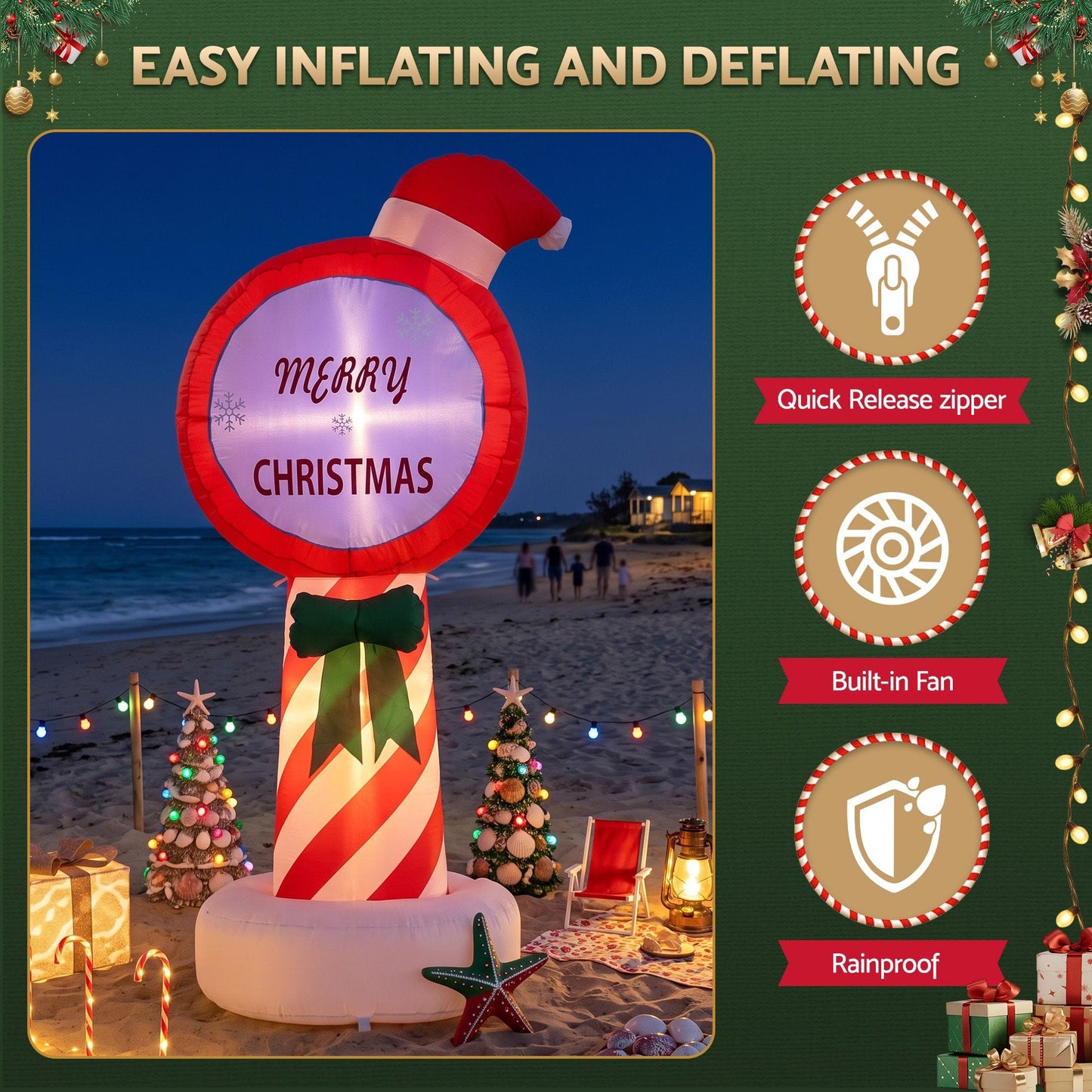 Jingle Jollys Occasions > Christmas > Outdoor Decorations & Lights Jingle Jollys Christmas Inflatable Pole 1.8M Height LED Outdoor Decorations Illuminated