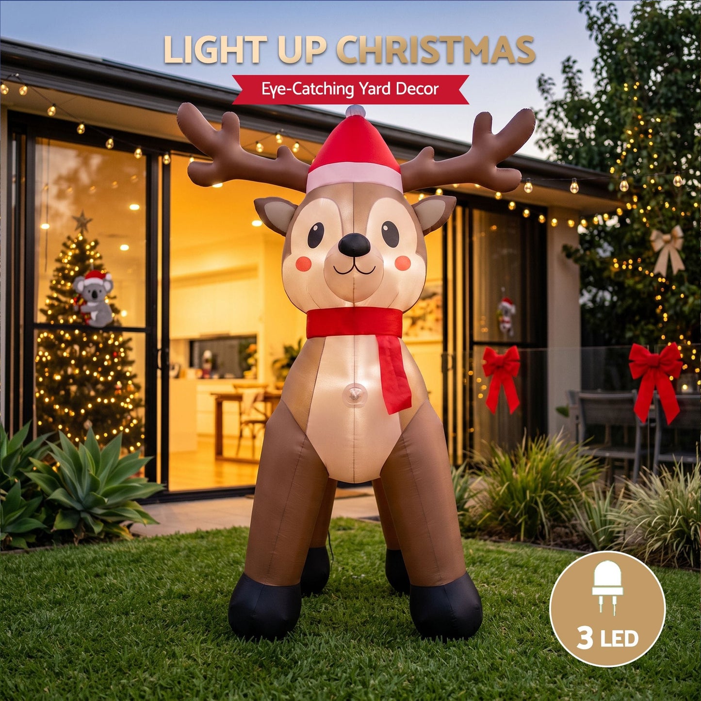 Jingle Jollys Occasions > Christmas > Outdoor Decorations & Lights Jingle Jollys Christmas Inflatable Reindeer 2.5M Illuminated Decorations