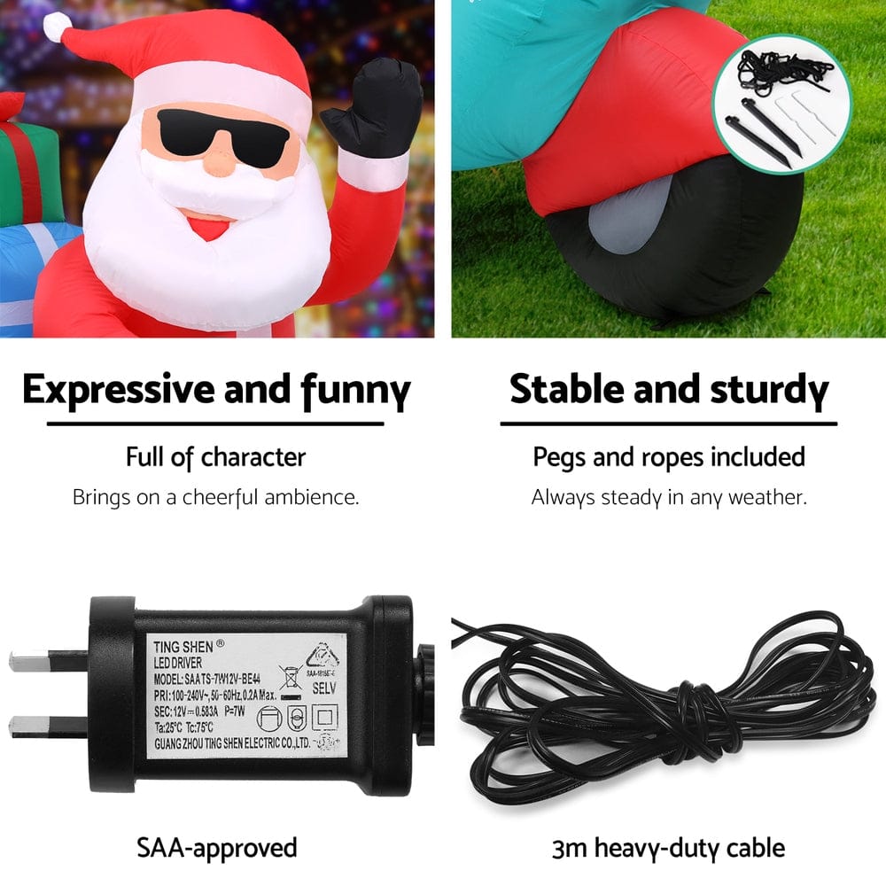 Jingle Jollys Occasions > Christmas > Outdoor Decorations & Lights Jingle Jollys Christmas Inflatable Santa Motorbike LED Illuminated Decorations