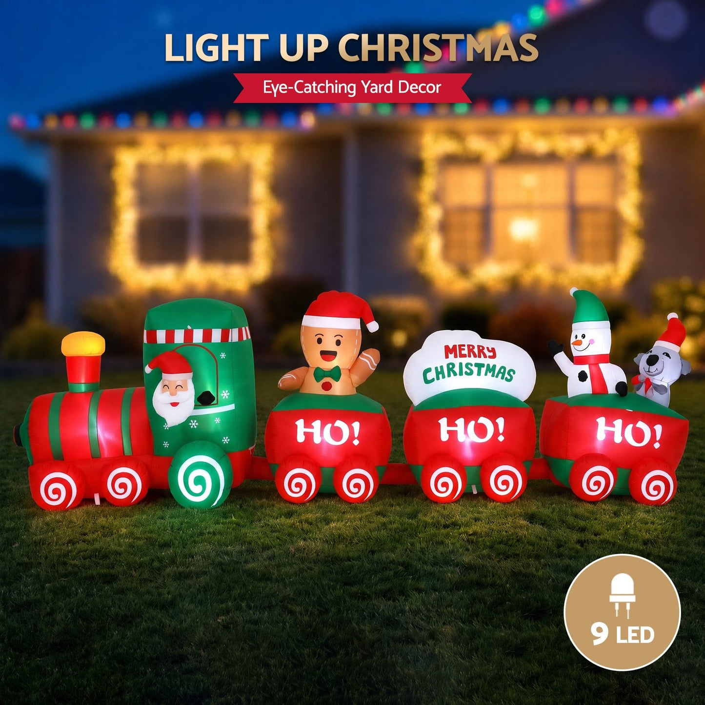 Jingle Jollys Occasions > Christmas > Outdoor Decorations & Lights Jingle Jollys Christmas Inflatable Santa Train 3.6M Length LED Decorations Illuminated