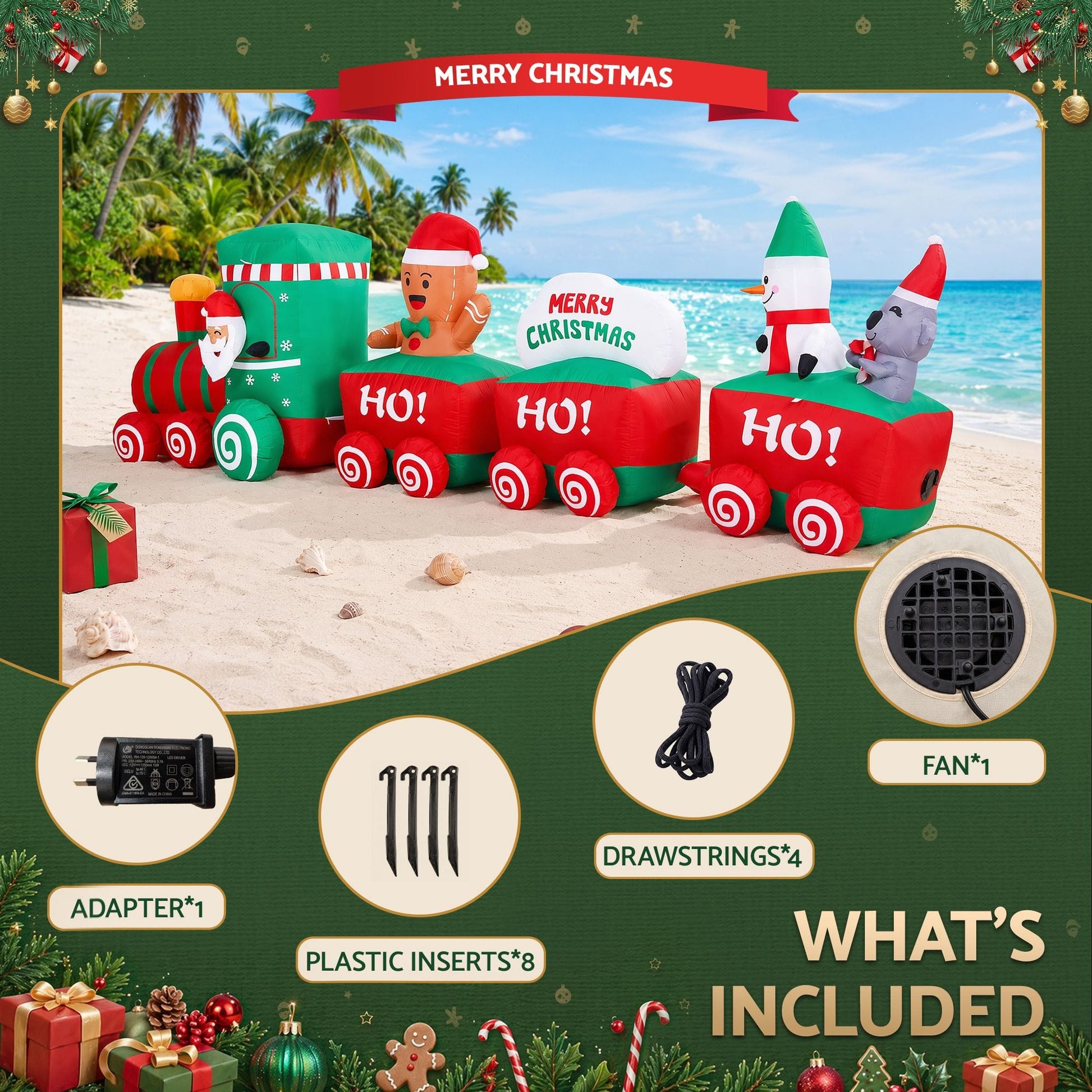 Jingle Jollys Occasions > Christmas > Outdoor Decorations & Lights Jingle Jollys Christmas Inflatable Santa Train 3.6M Length LED Decorations Illuminated