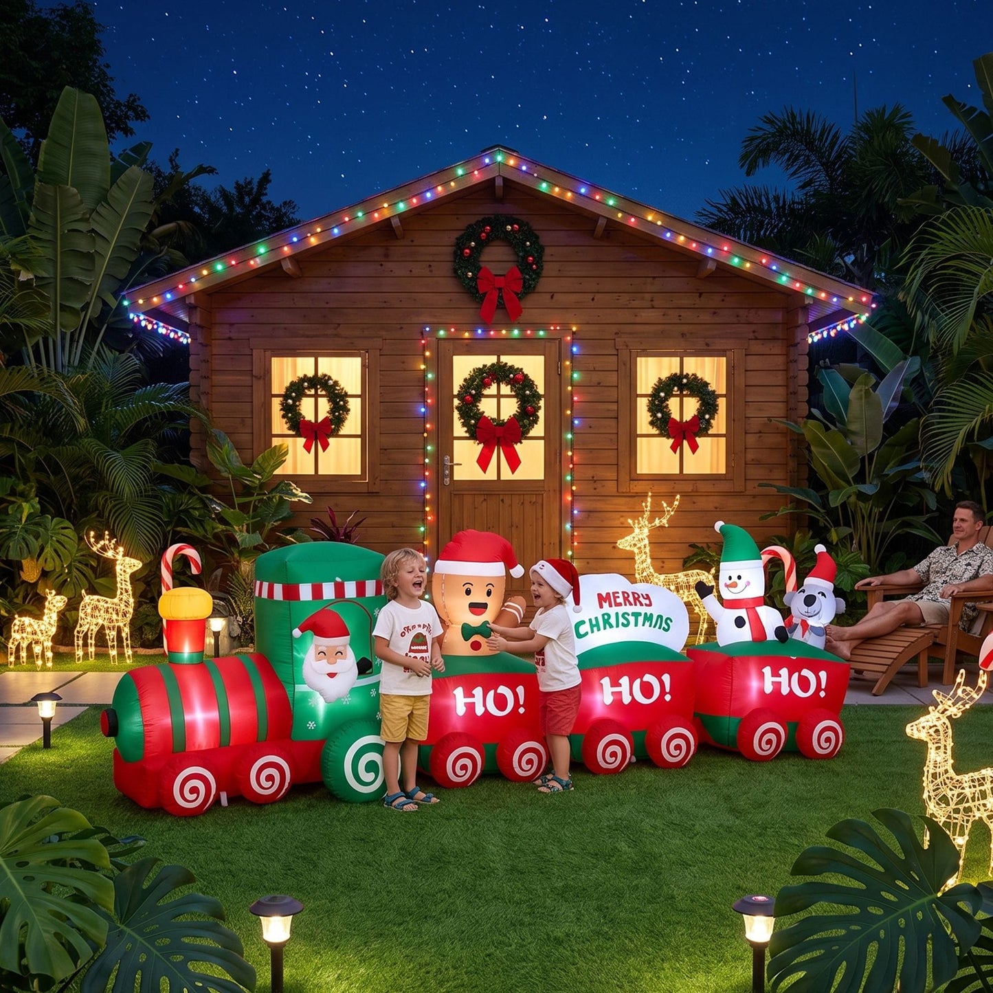 Jingle Jollys Occasions > Christmas > Outdoor Decorations & Lights Jingle Jollys Christmas Inflatable Santa Train 3.6M Length LED Decorations Illuminated