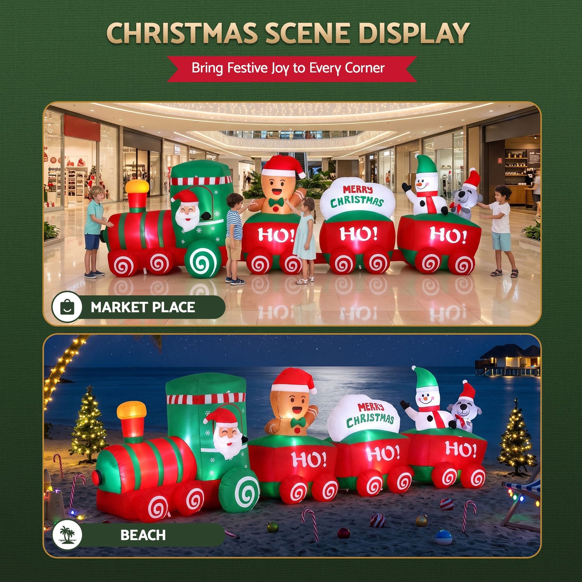 Jingle Jollys Occasions > Christmas > Outdoor Decorations & Lights Jingle Jollys Christmas Inflatable Santa Train 3.6M Length LED Decorations Illuminated