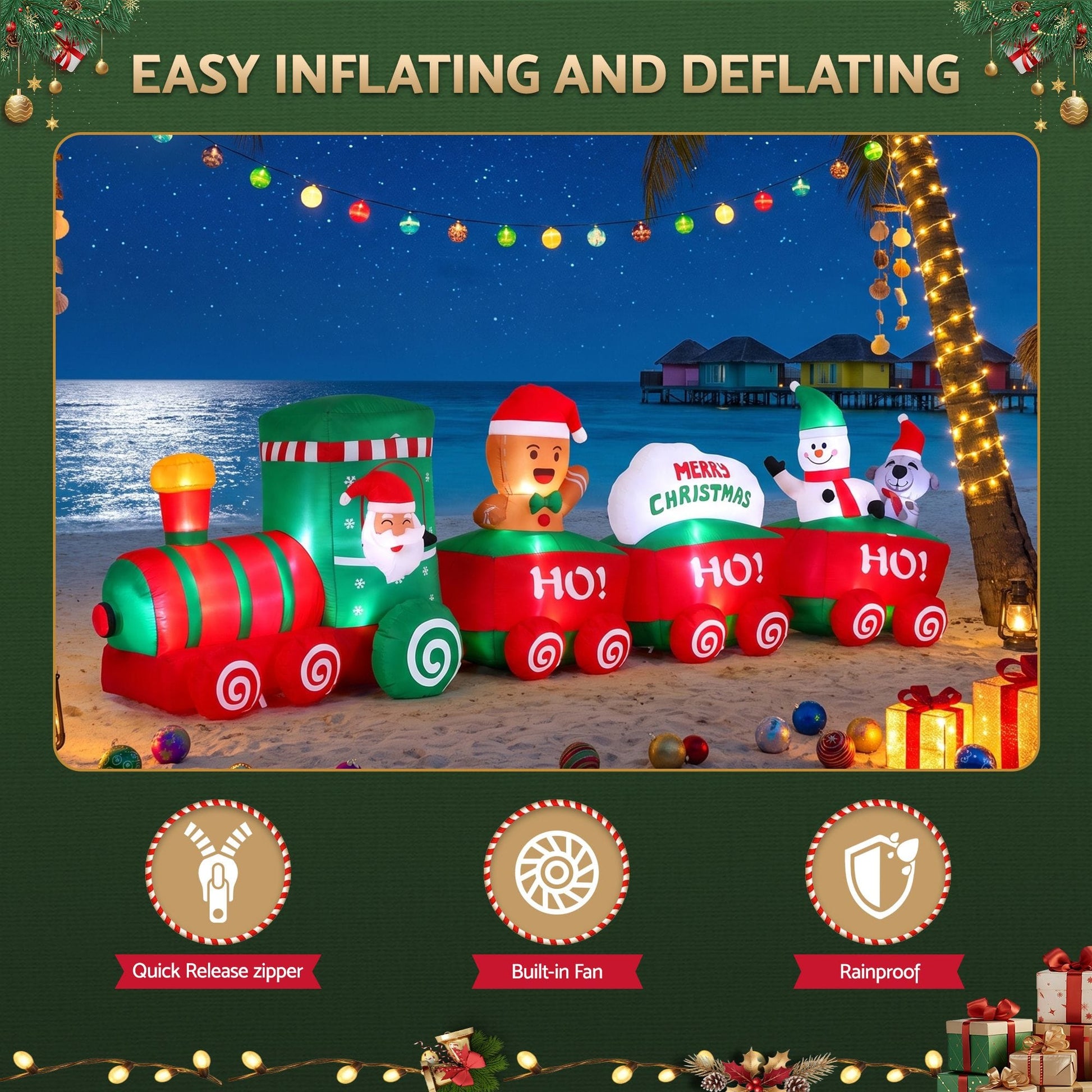 Jingle Jollys Occasions > Christmas > Outdoor Decorations & Lights Jingle Jollys Christmas Inflatable Santa Train 3.6M Length LED Decorations Illuminated
