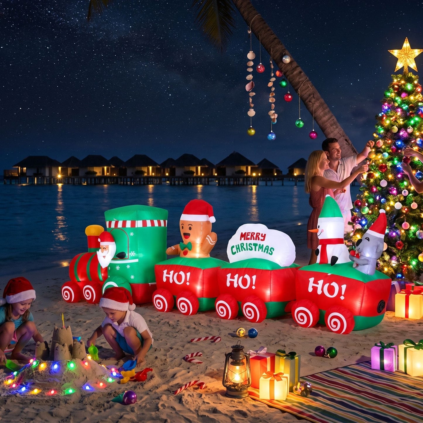 Jingle Jollys Occasions > Christmas > Outdoor Decorations & Lights Jingle Jollys Christmas Inflatable Santa Train 3.6M Length LED Decorations Illuminated