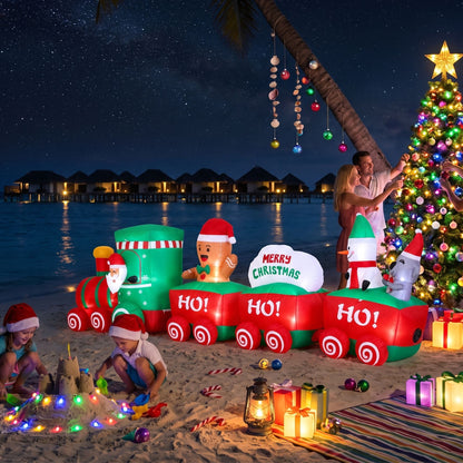 Jingle Jollys Occasions > Christmas > Outdoor Decorations & Lights Jingle Jollys Christmas Inflatable Santa Train 3.6M Length LED Decorations Illuminated