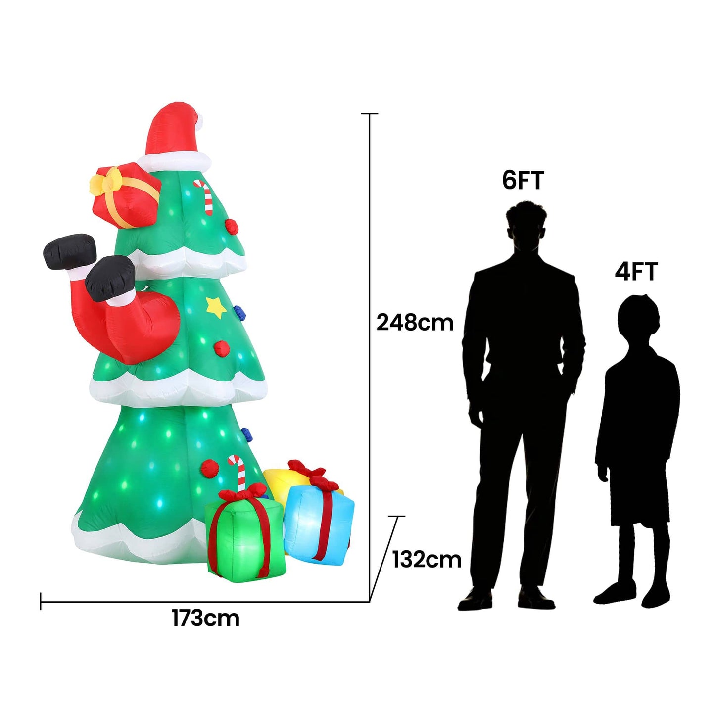 Jingle Jollys Occasions > Christmas > Outdoor Decorations & Lights Jingle Jollys Christmas Inflatable Santa Tree 2.5M Height Flashing Light Decorations Illuminated