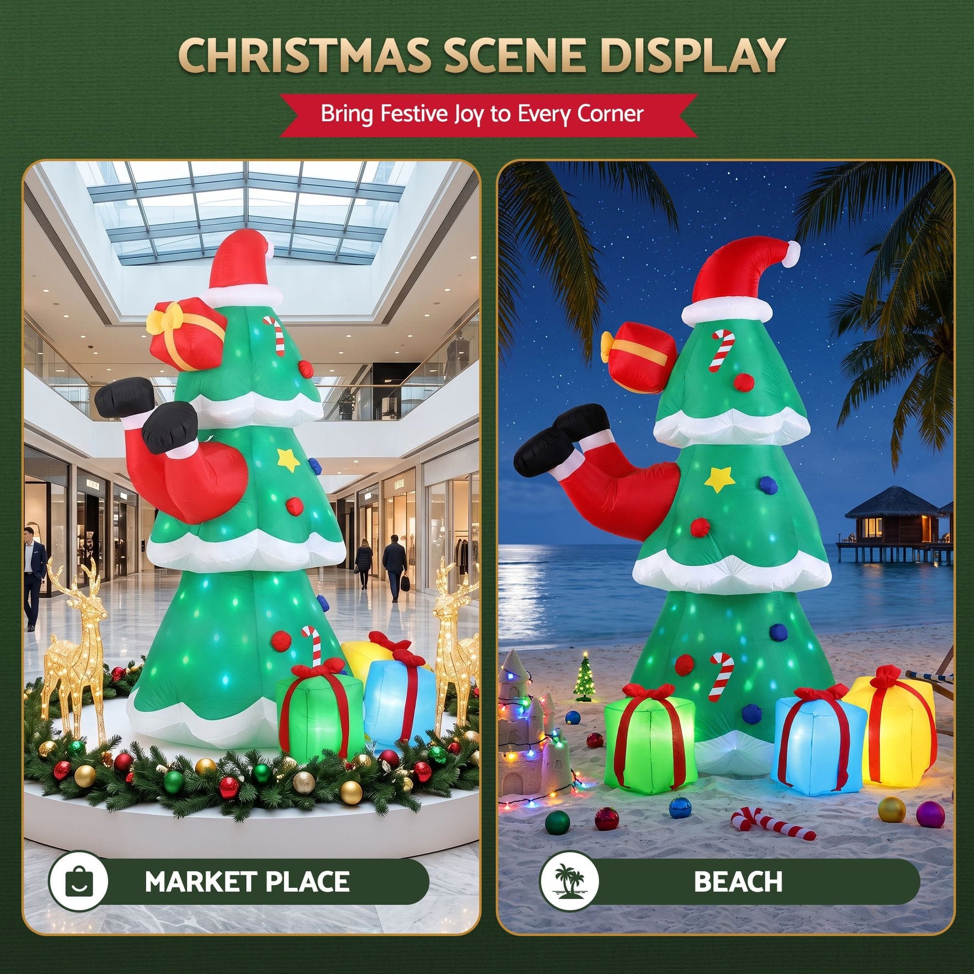 Jingle Jollys Occasions > Christmas > Outdoor Decorations & Lights Jingle Jollys Christmas Inflatable Santa Tree 2.5M Height Flashing Light Decorations Illuminated