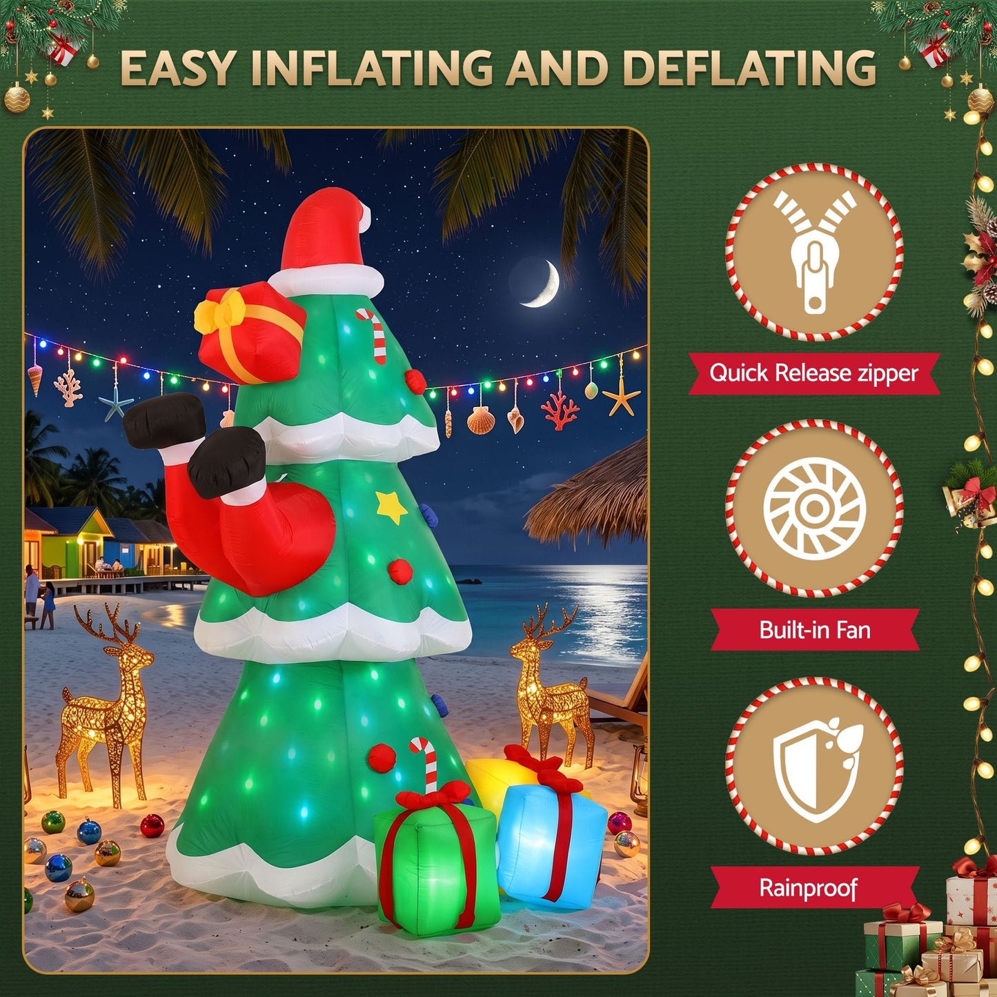 Jingle Jollys Occasions > Christmas > Outdoor Decorations & Lights Jingle Jollys Christmas Inflatable Santa Tree 2.5M Height Flashing Light Decorations Illuminated