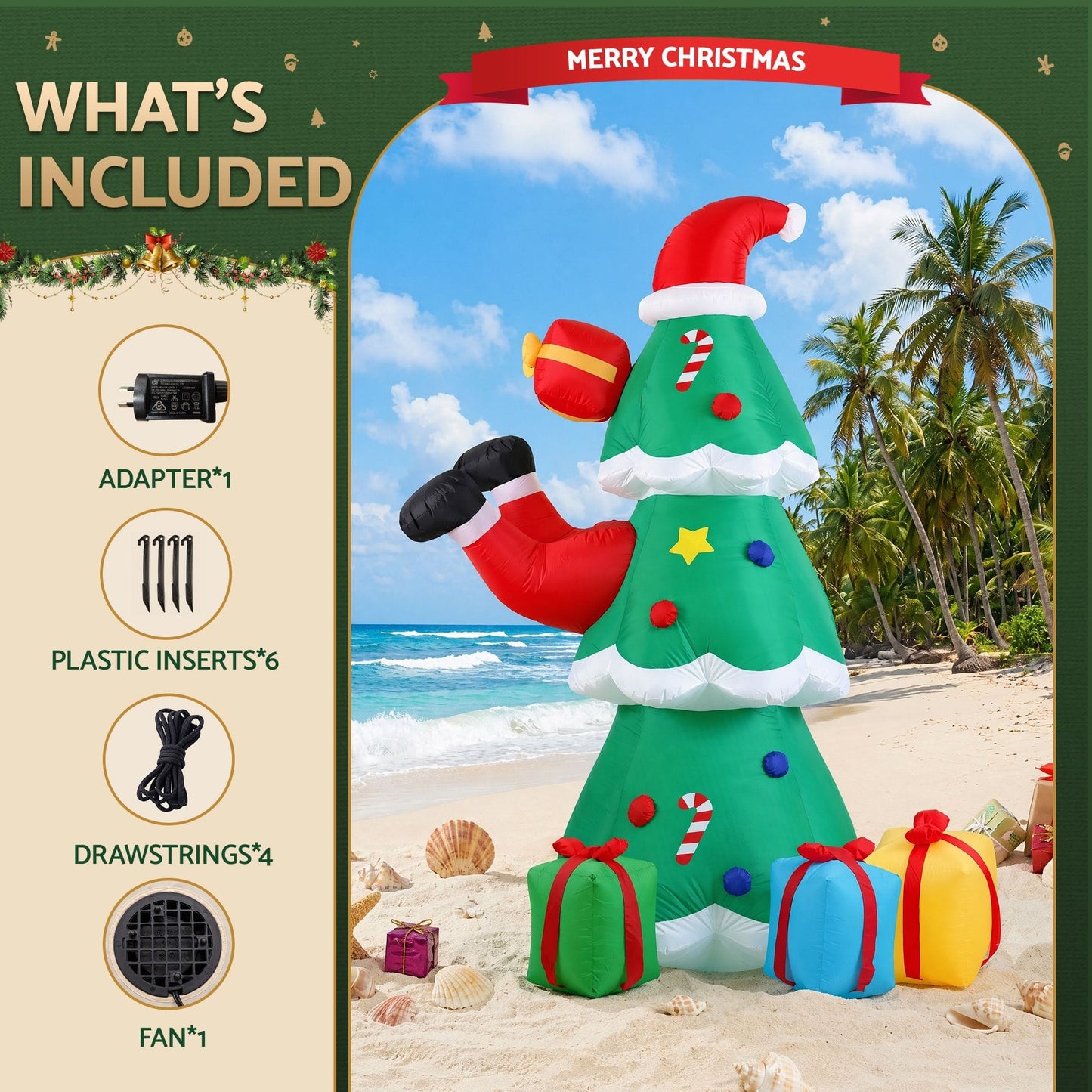 Jingle Jollys Occasions > Christmas > Outdoor Decorations & Lights Jingle Jollys Christmas Inflatable Santa Tree 2.5M Height Flashing Light Decorations Illuminated