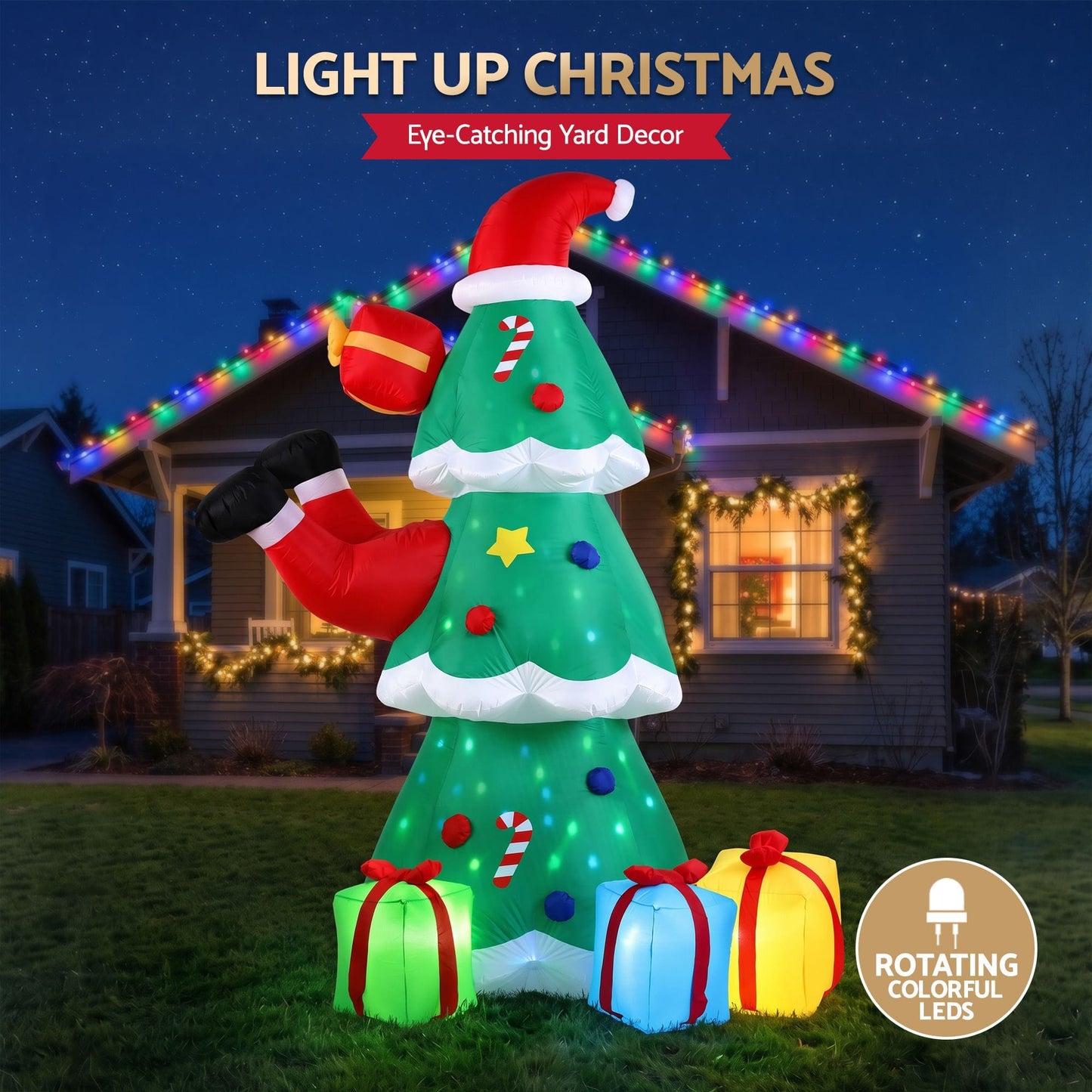 Jingle Jollys Occasions > Christmas > Outdoor Decorations & Lights Jingle Jollys Christmas Inflatable Santa Tree 2.5M Height Flashing Light Decorations Illuminated