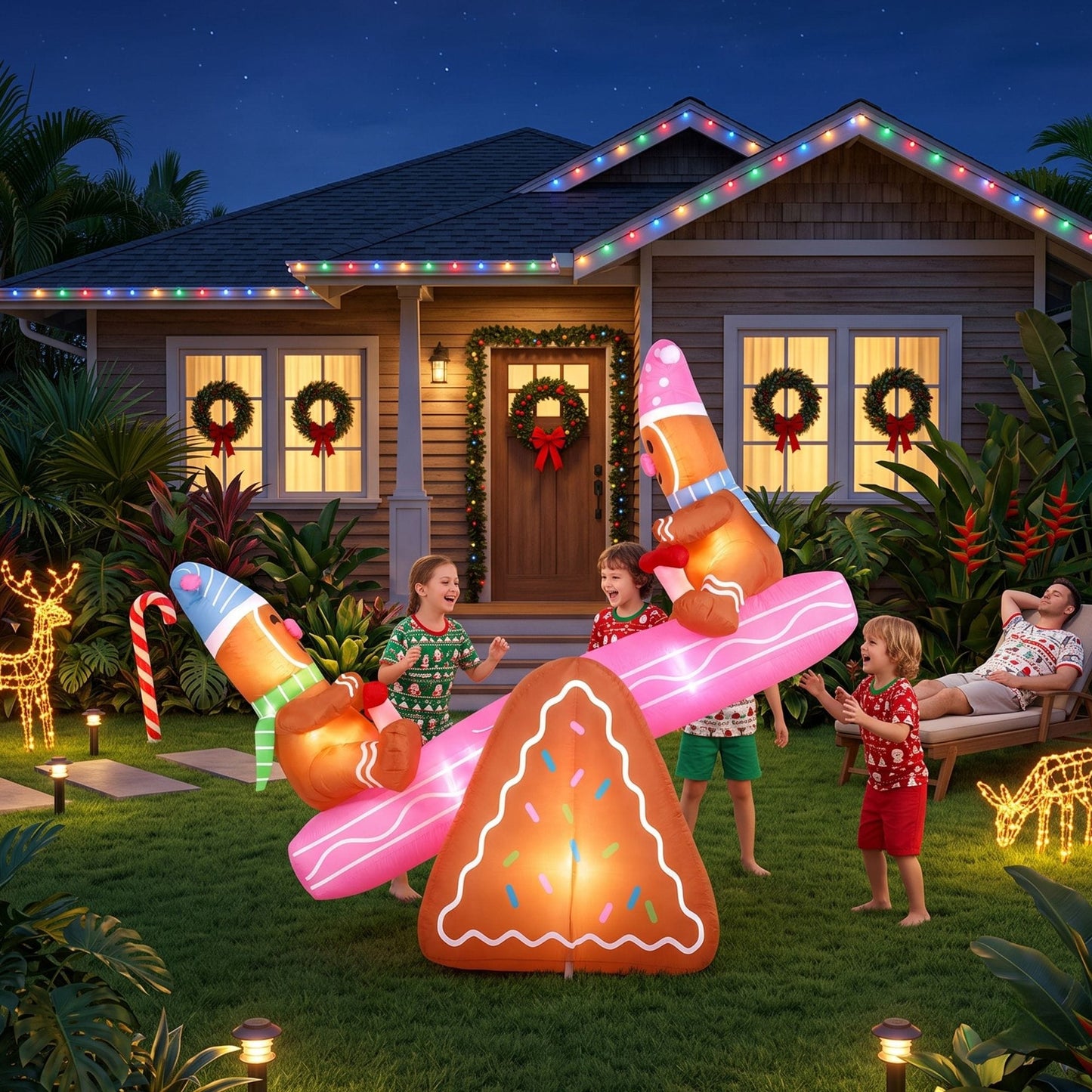Jingle Jollys Occasions > Christmas > Outdoor Decorations & Lights Jingle Jollys Christmas Inflatable Seesaw 1.8M Height LED Outdoor Decorations Illuminated