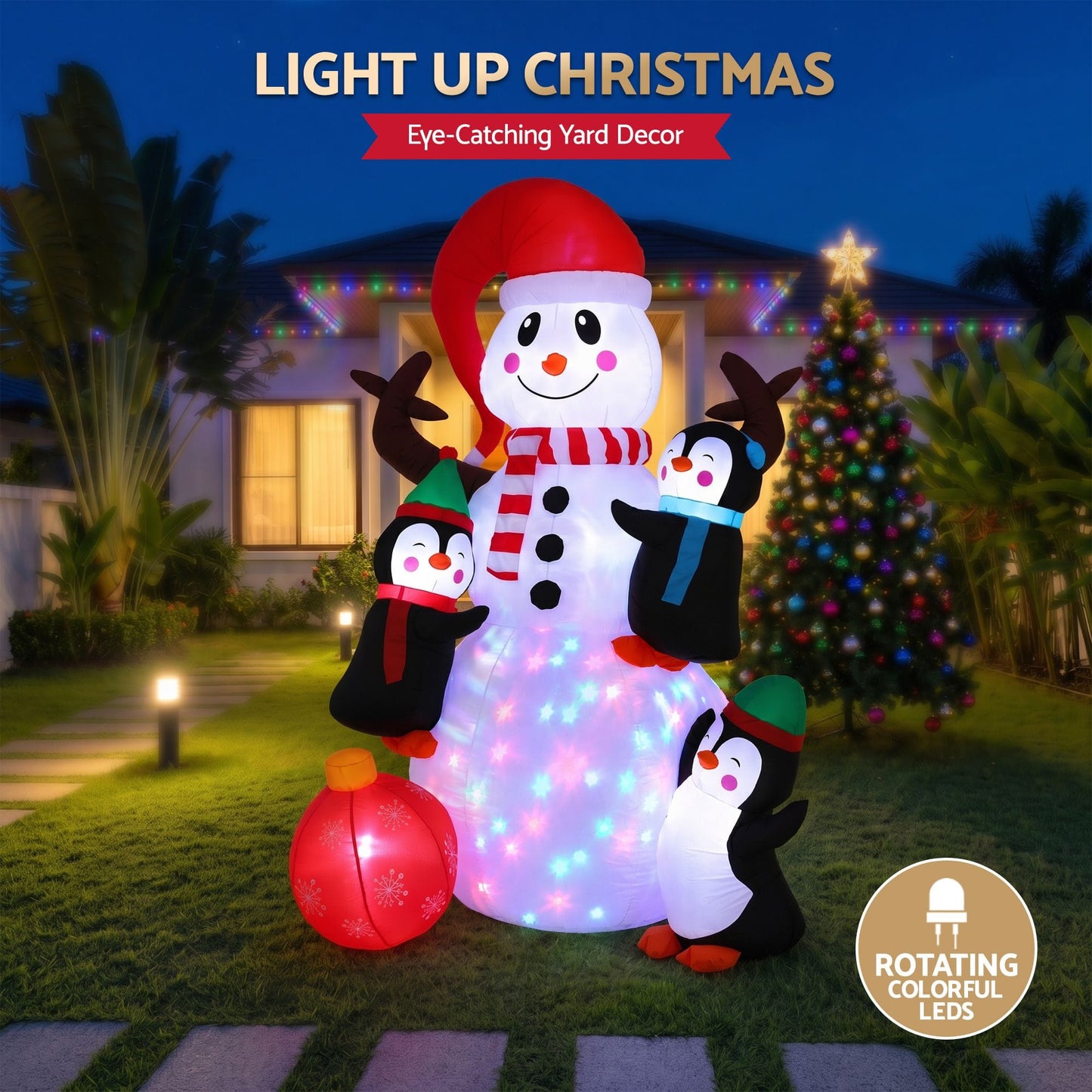 Jingle Jollys Occasions > Christmas > Outdoor Decorations & Lights Jingle Jollys Christmas Inflatable Snowman 1.8M Height LED Outdoor Decorations Illuminated