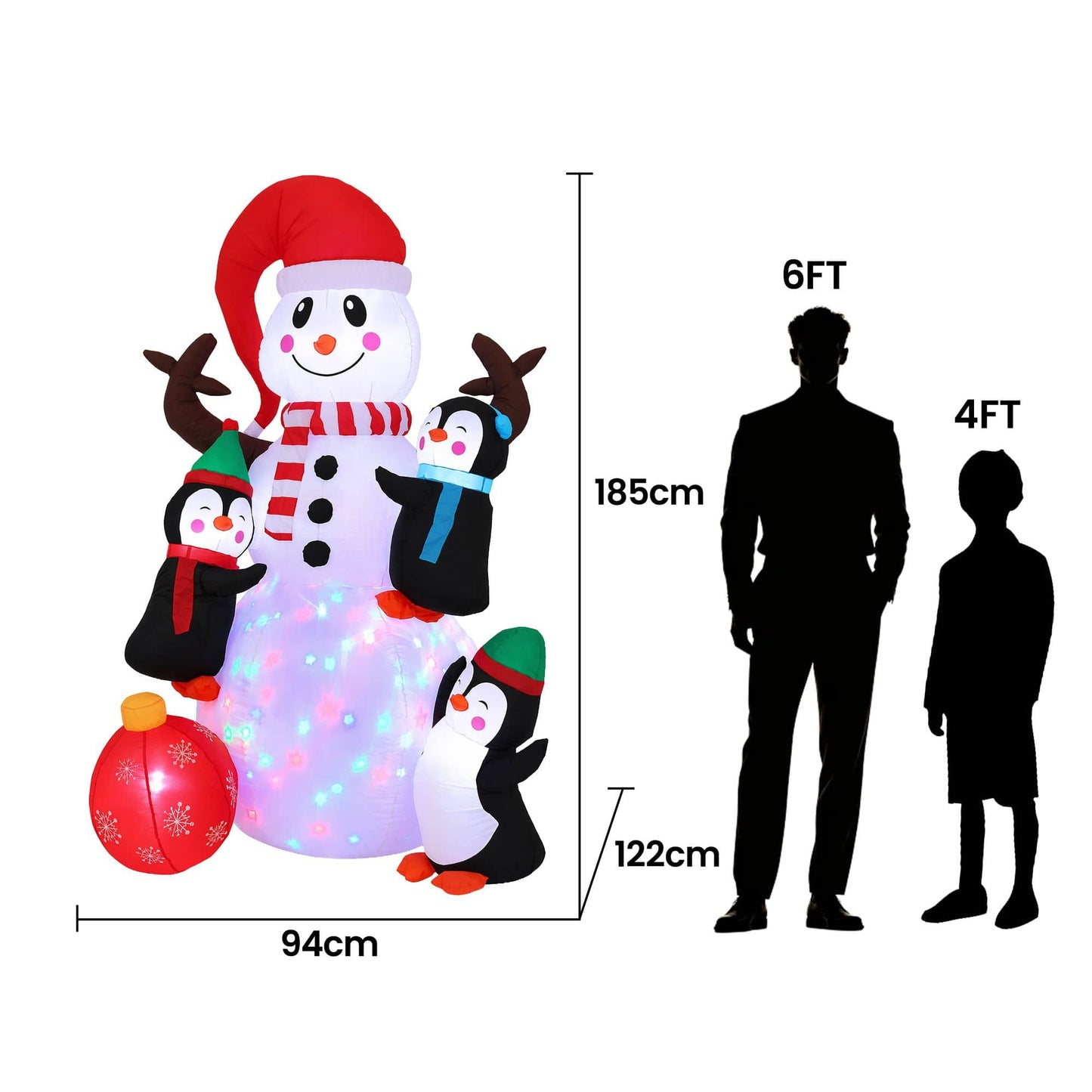 Jingle Jollys Occasions > Christmas > Outdoor Decorations & Lights Jingle Jollys Christmas Inflatable Snowman 1.8M Height LED Outdoor Decorations Illuminated