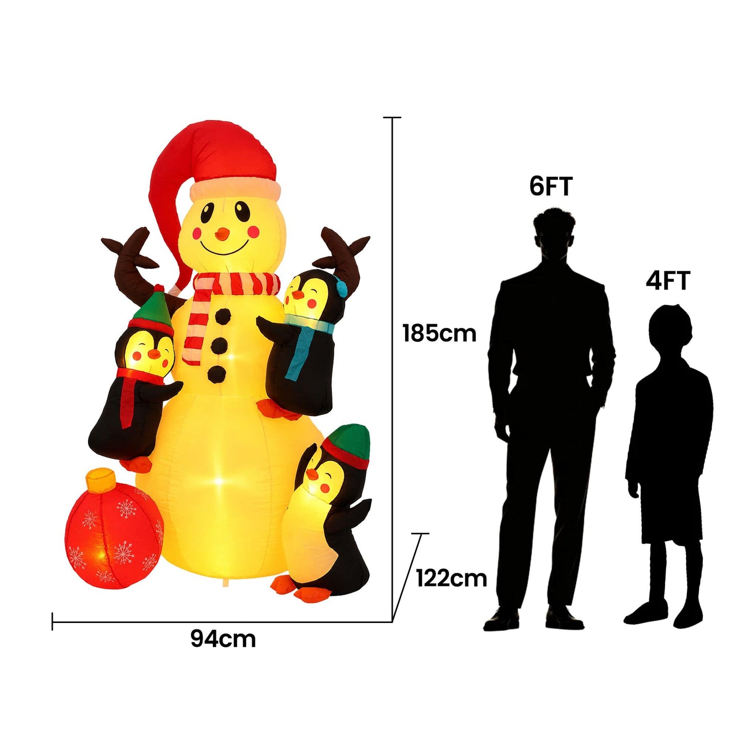 Jingle Jollys Occasions > Christmas > Outdoor Decorations & Lights Jingle Jollys Christmas Inflatable Snowman 1.8M Height LED Outdoor Decorations Warm Light