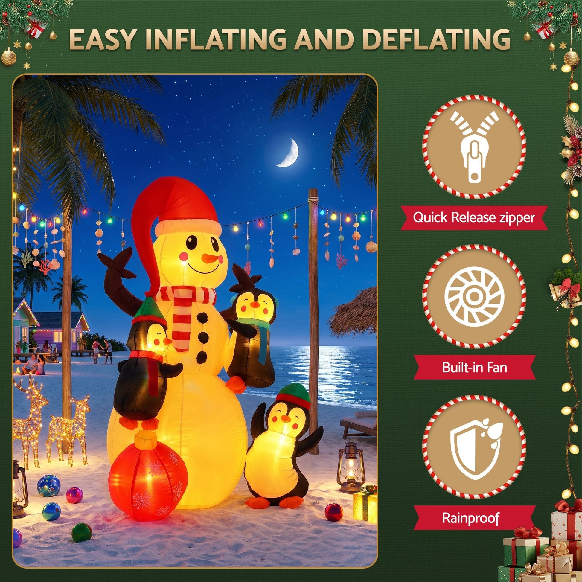 Jingle Jollys Occasions > Christmas > Outdoor Decorations & Lights Jingle Jollys Christmas Inflatable Snowman 1.8M Height LED Outdoor Decorations Warm Light