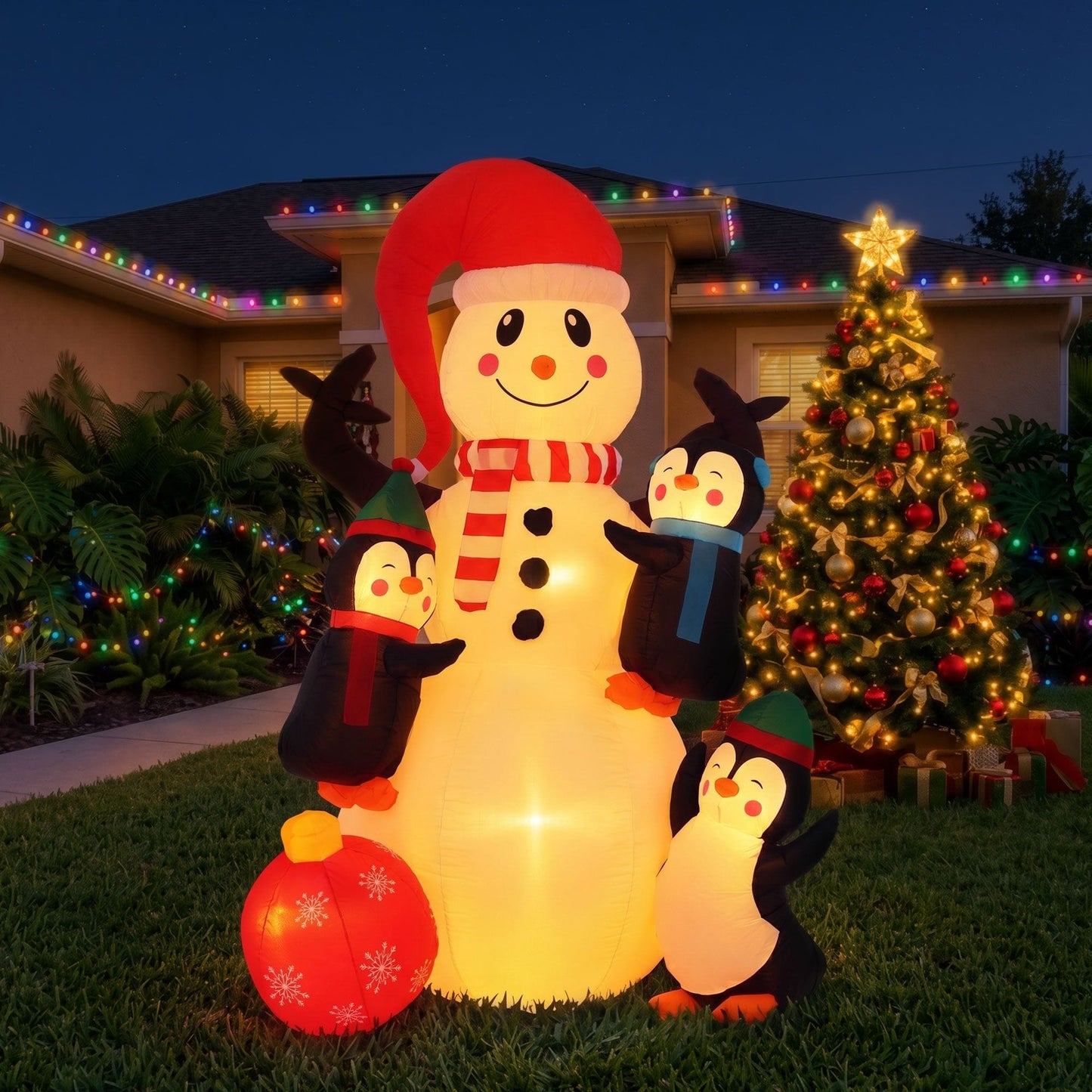 Jingle Jollys Occasions > Christmas > Outdoor Decorations & Lights Jingle Jollys Christmas Inflatable Snowman 1.8M Height LED Outdoor Decorations Warm Light