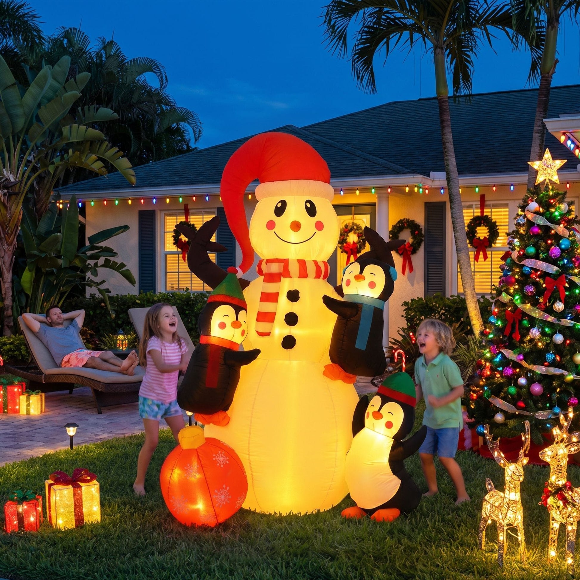 Jingle Jollys Occasions > Christmas > Outdoor Decorations & Lights Jingle Jollys Christmas Inflatable Snowman 1.8M Height LED Outdoor Decorations Warm Light
