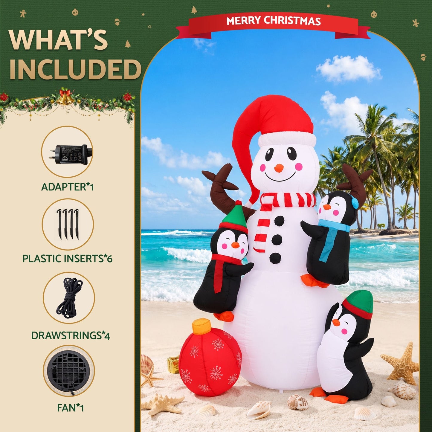 Jingle Jollys Occasions > Christmas > Outdoor Decorations & Lights Jingle Jollys Christmas Inflatable Snowman 1.8M Height LED Outdoor Decorations Warm Light