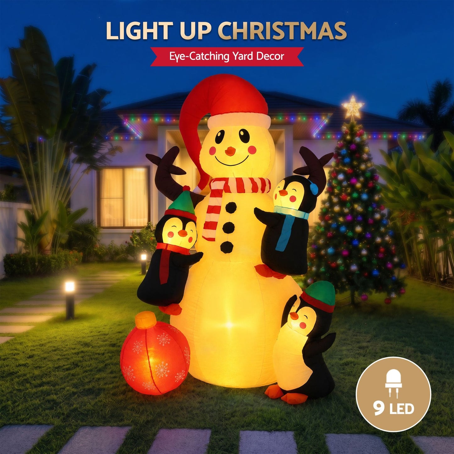 Jingle Jollys Occasions > Christmas > Outdoor Decorations & Lights Jingle Jollys Christmas Inflatable Snowman 1.8M Height LED Outdoor Decorations Warm Light