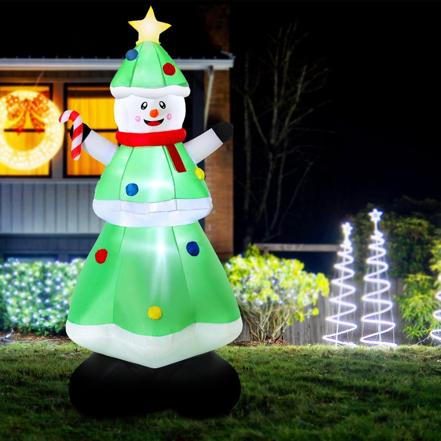 Jingle Jollys Occasions > Christmas > Outdoor Decorations & Lights Jingle Jollys Christmas Inflatable Snowman Tree 2.75M Height LED Decorations Illuminated