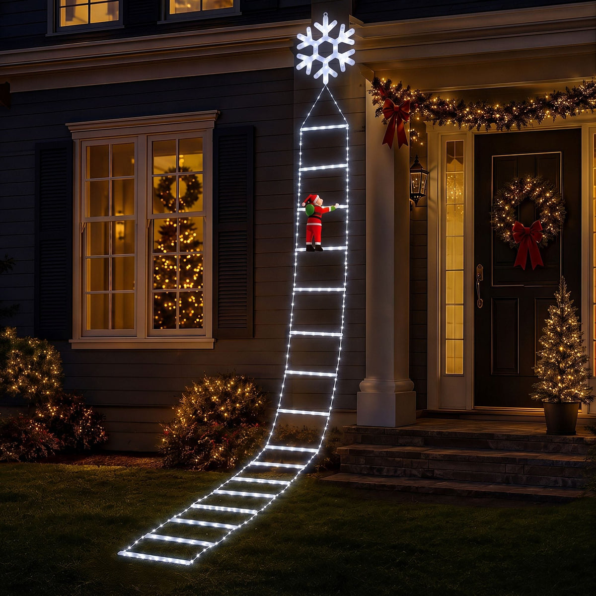 Jingle Jollys Occasions > Christmas > Outdoor Decorations & Lights Jingle Jollys Christmas Ladder Lights Santa 3.4m 328LED Hanging Decor Cool White