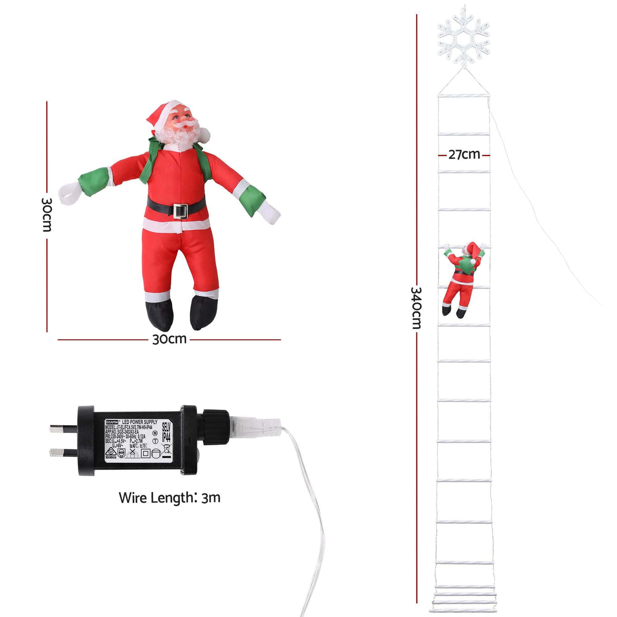 Jingle Jollys Occasions > Christmas > Outdoor Decorations & Lights Jingle Jollys Christmas Ladder Lights Santa 3.4m 328LED Hanging Decor Cool White