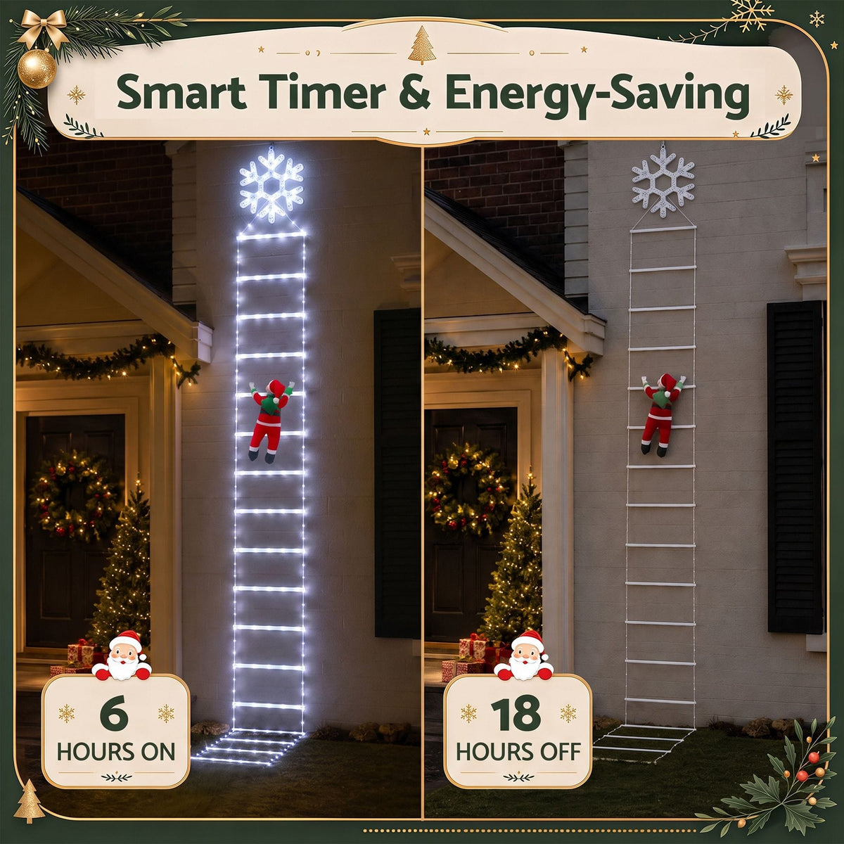 Jingle Jollys Occasions > Christmas > Outdoor Decorations & Lights Jingle Jollys Christmas Ladder Lights Santa 3.4m 328LED Hanging Decor Cool White