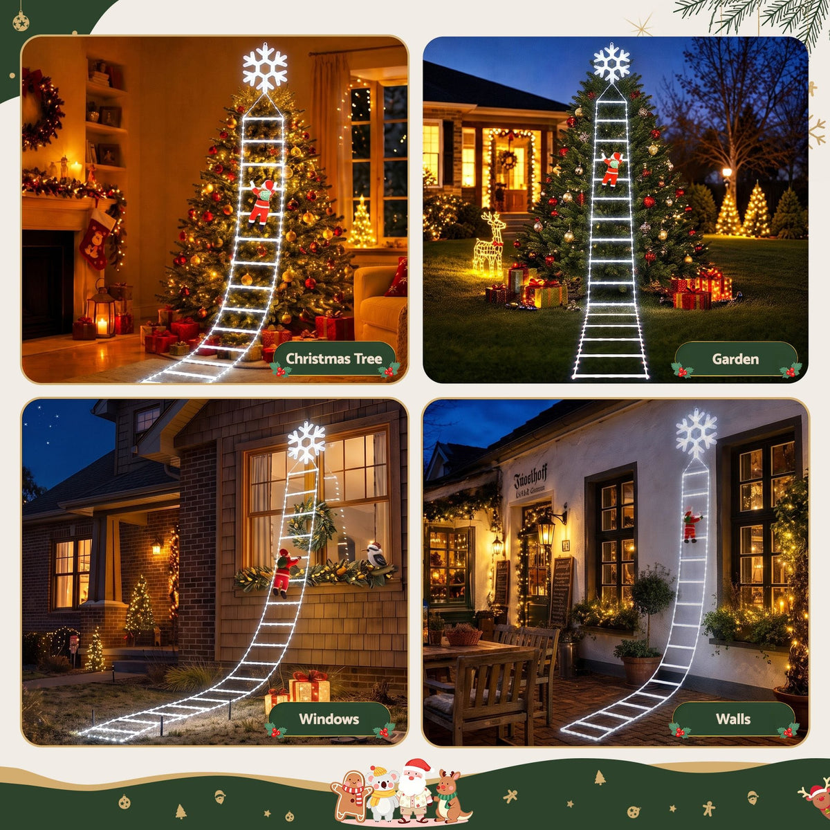 Jingle Jollys Occasions > Christmas > Outdoor Decorations & Lights Jingle Jollys Christmas Ladder Lights Santa 3.4m 328LED Hanging Decor Cool White