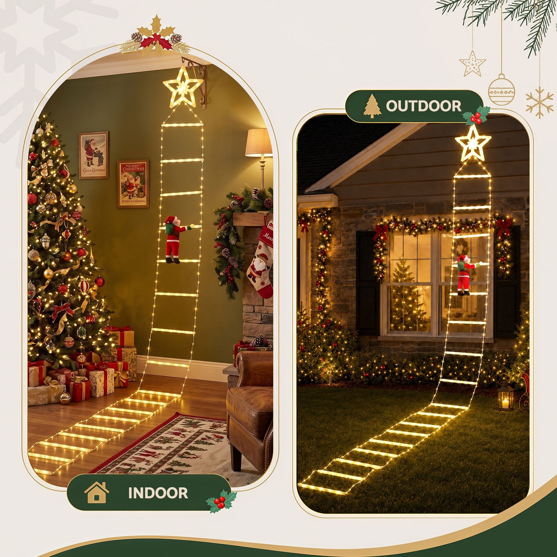 Jingle Jollys Occasions > Christmas > Outdoor Decorations & Lights Jingle Jollys Christmas Ladder Lights Santa 3.4m 328LED Hanging Decor Warm White