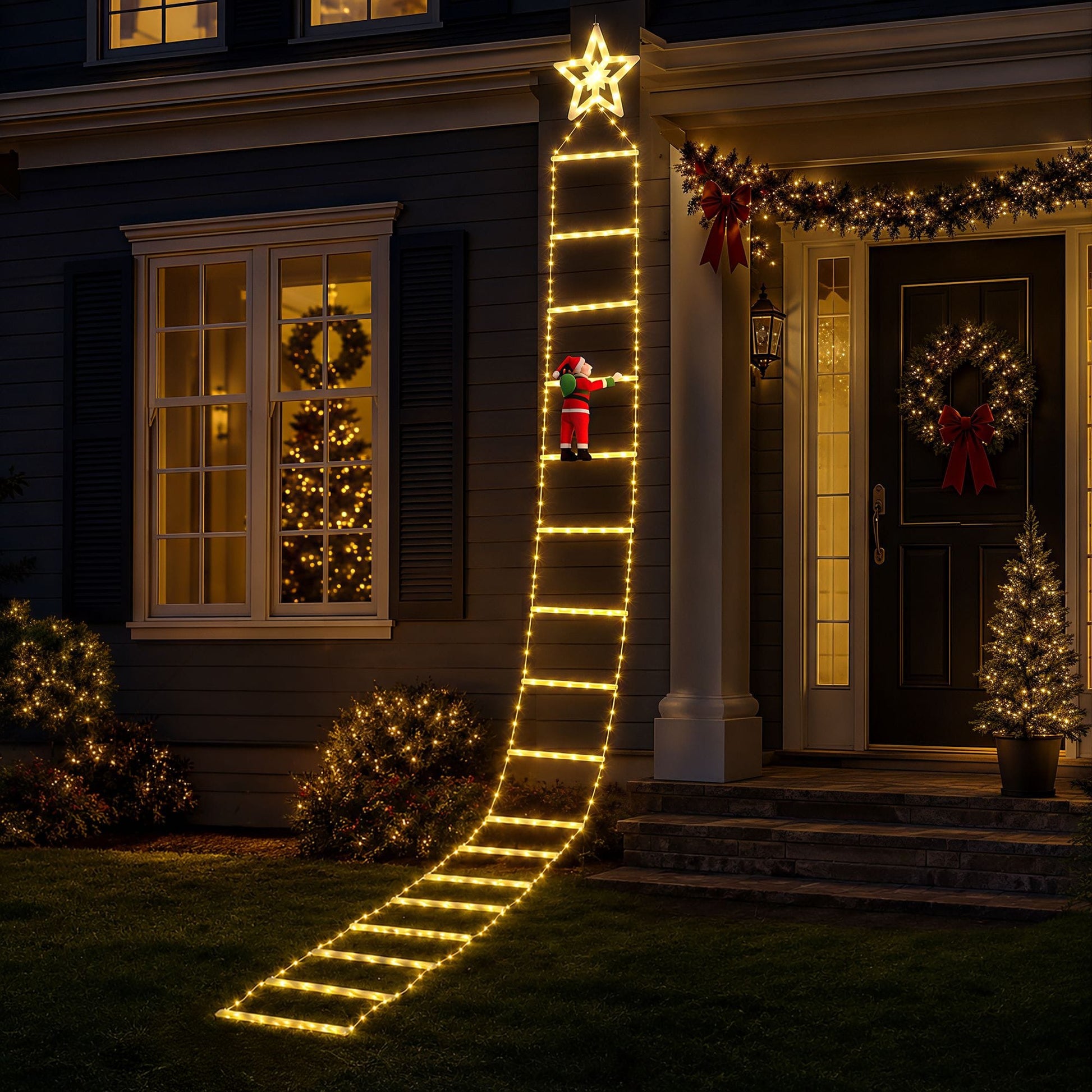 Jingle Jollys Occasions > Christmas > Outdoor Decorations & Lights Jingle Jollys Christmas Ladder Lights Santa 3.4m 328LED Hanging Decor Warm White