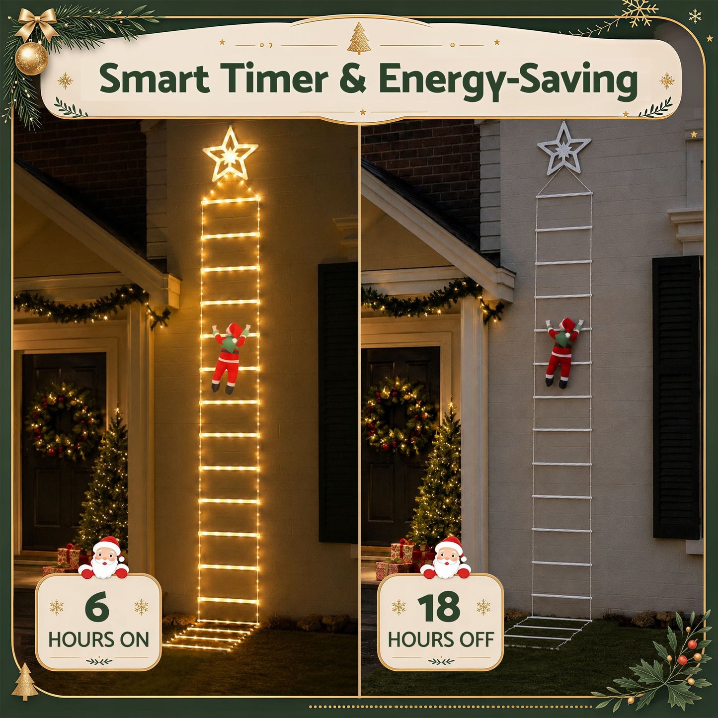 Jingle Jollys Occasions > Christmas > Outdoor Decorations & Lights Jingle Jollys Christmas Ladder Lights Santa 3.4m 328LED Hanging Decor Warm White