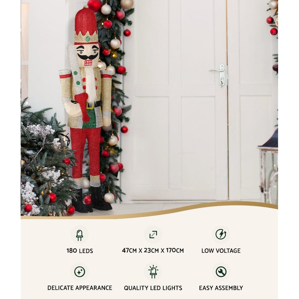 Jingle Jollys Occasions > Christmas > Outdoor Decorations & Lights Jingle Jollys Christmas Lights 170cm Nutcracker 180 LED Fairy Light Decorations