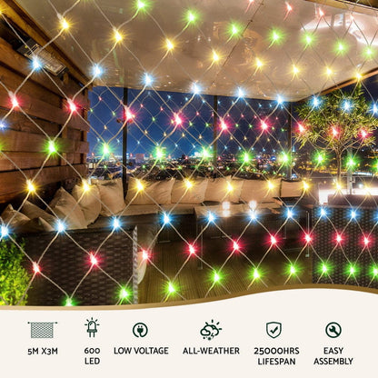 Jingle Jollys Occasions > Christmas > Outdoor Decorations & Lights Jingle Jollys Christmas Lights 5Mx3M Net String Light 600 LED Colourful Beads