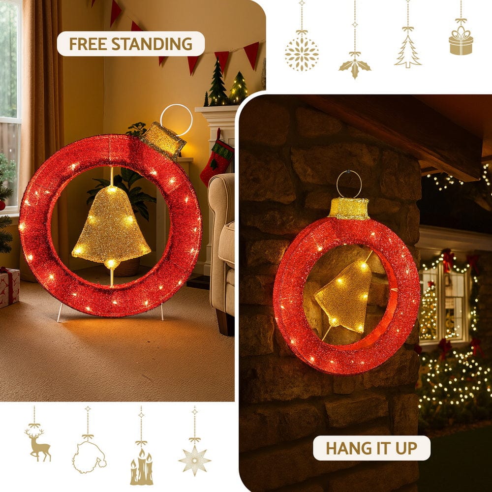 Jingle Jollys Occasions > Christmas > Outdoor Decorations & Lights Jingle Jollys Christmas Lights 60cm Motif 30 LED Bell Wreath Xmas Decorations