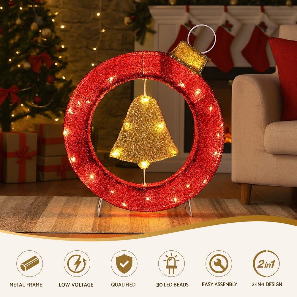 Jingle Jollys Occasions > Christmas > Outdoor Decorations & Lights Jingle Jollys Christmas Lights 60cm Motif 30 LED Bell Wreath Xmas Decorations