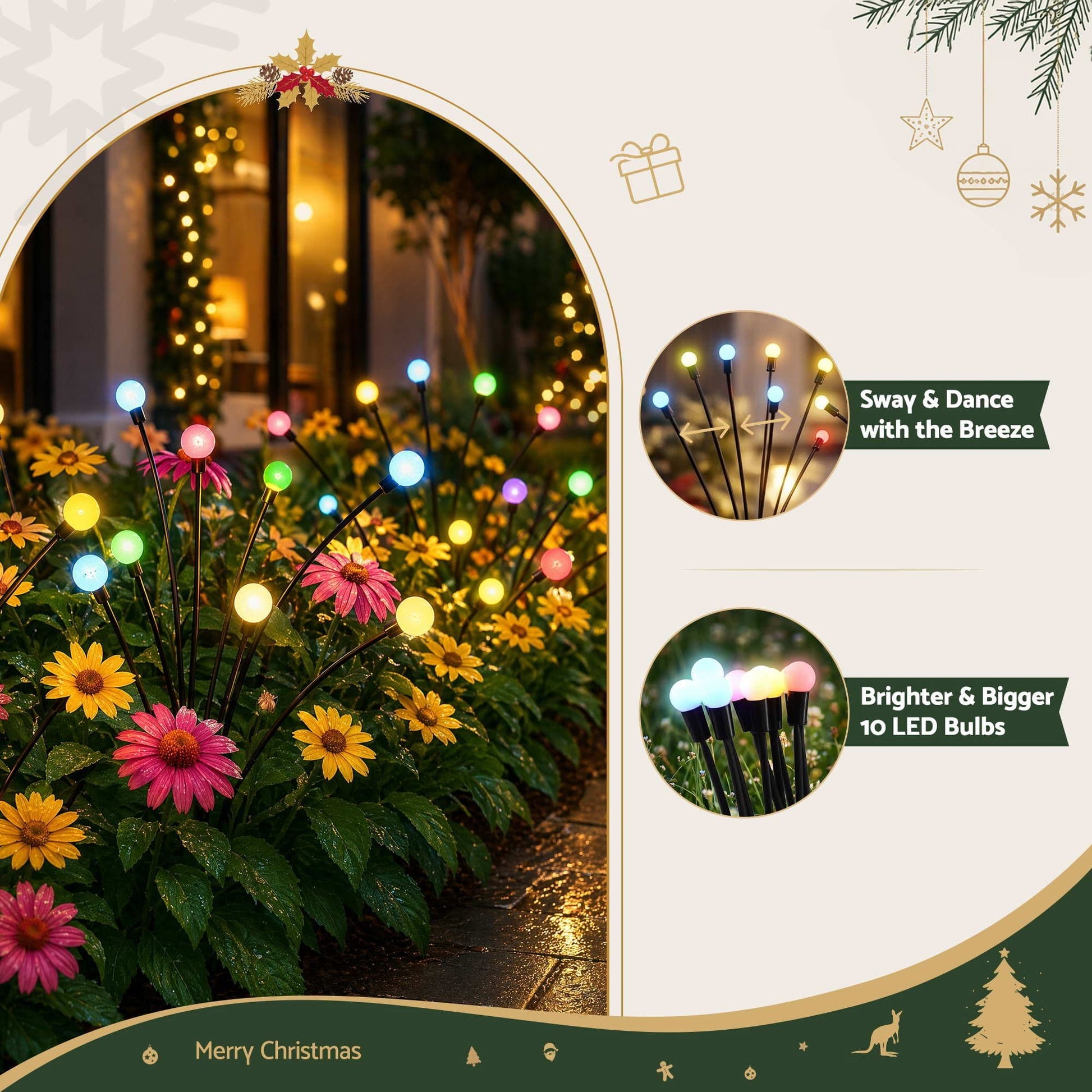 Jingle Jollys Occasions > Christmas > Outdoor Decorations & Lights Jingle Jollys Christmas Lights Solar Firefly Lights Garden Decoration Path Lights Multicolour 3 Pack
