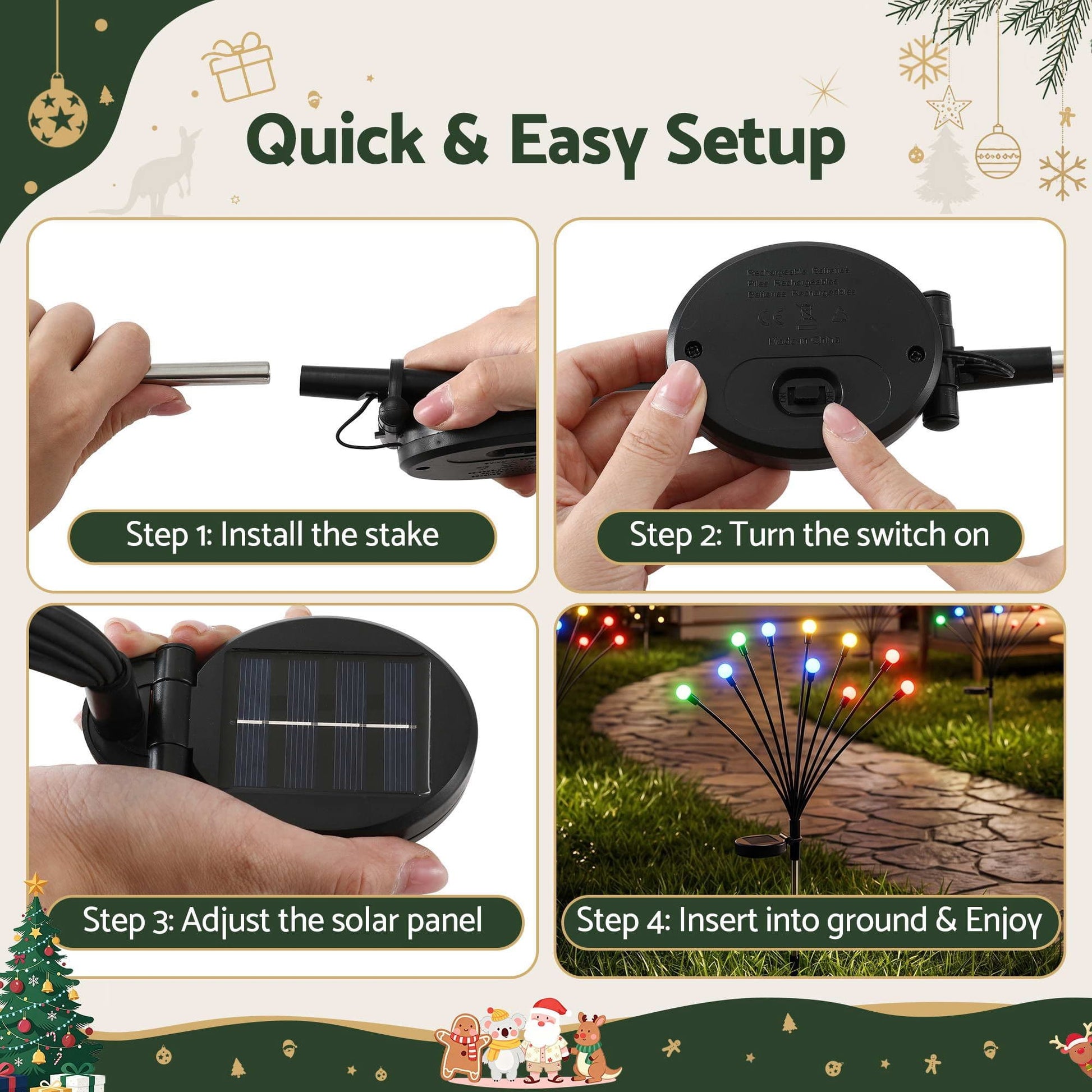 Jingle Jollys Occasions > Christmas > Outdoor Decorations & Lights Jingle Jollys Christmas Lights Solar Firefly Lights Garden Decoration Path Lights Multicolour 3 Pack