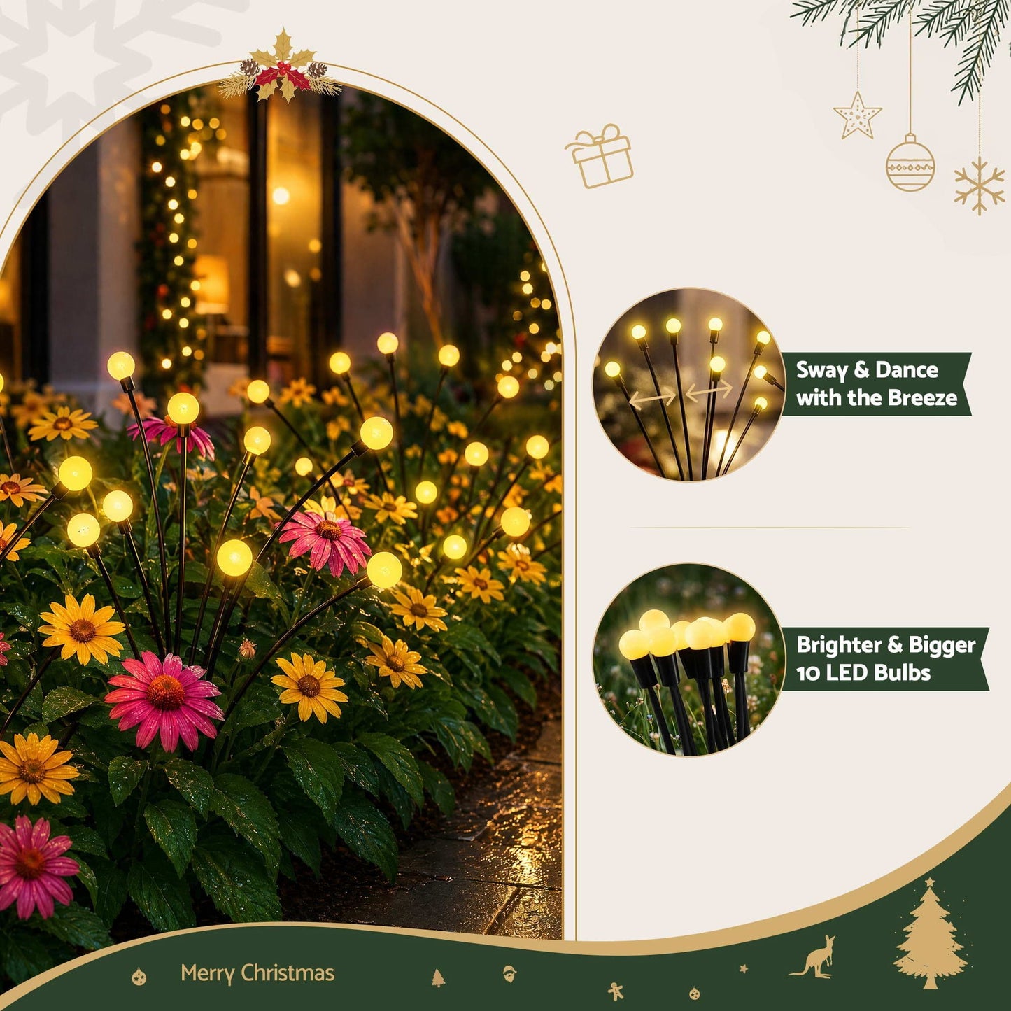 Jingle Jollys Occasions > Christmas > Outdoor Decorations & Lights Jingle Jollys Christmas Lights Solar Firefly Lights Garden Decoration Path Lights Warm White 3 Pack